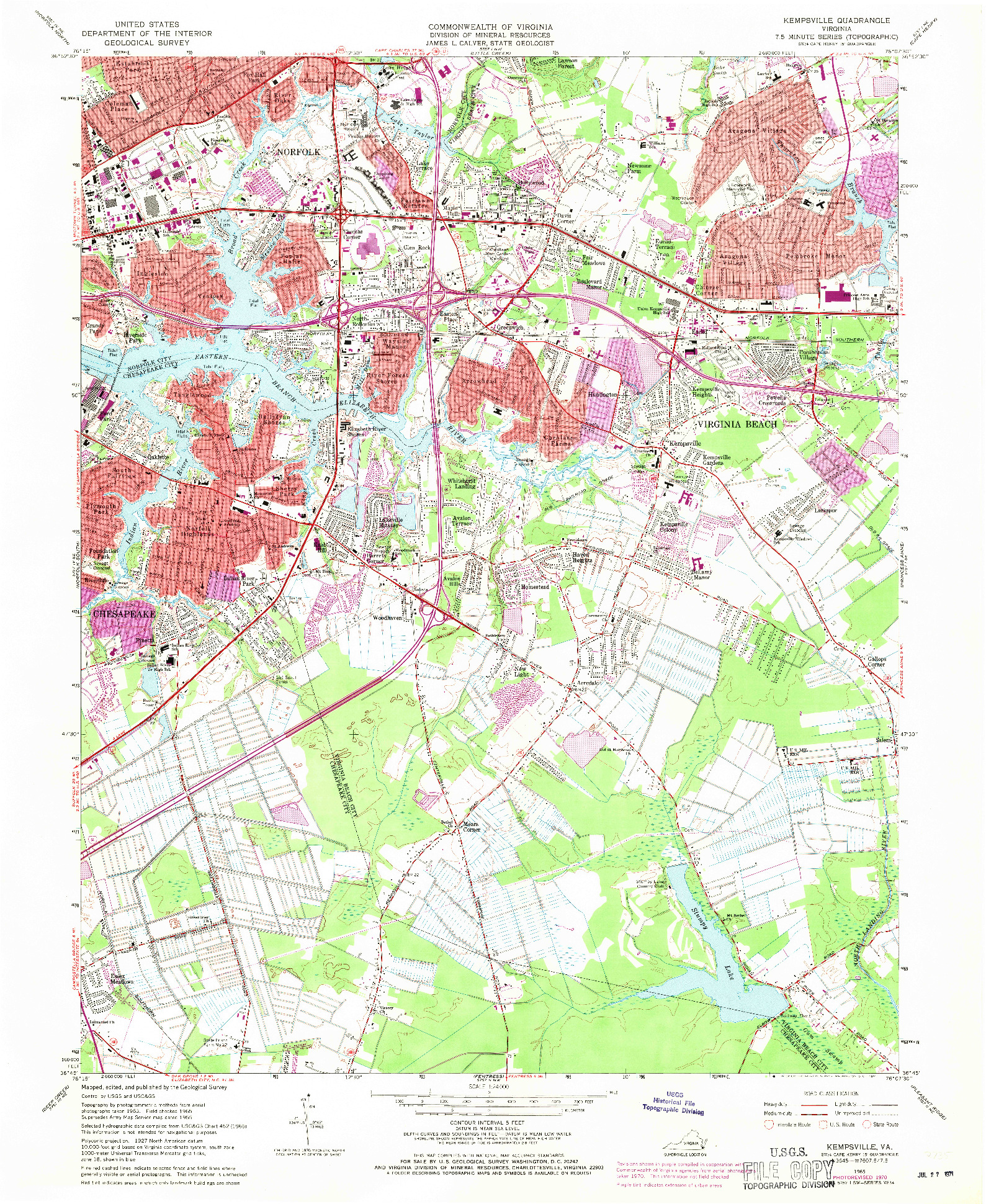 USGS 1:24000-SCALE QUADRANGLE FOR KEMPSVILLE, VA 1965