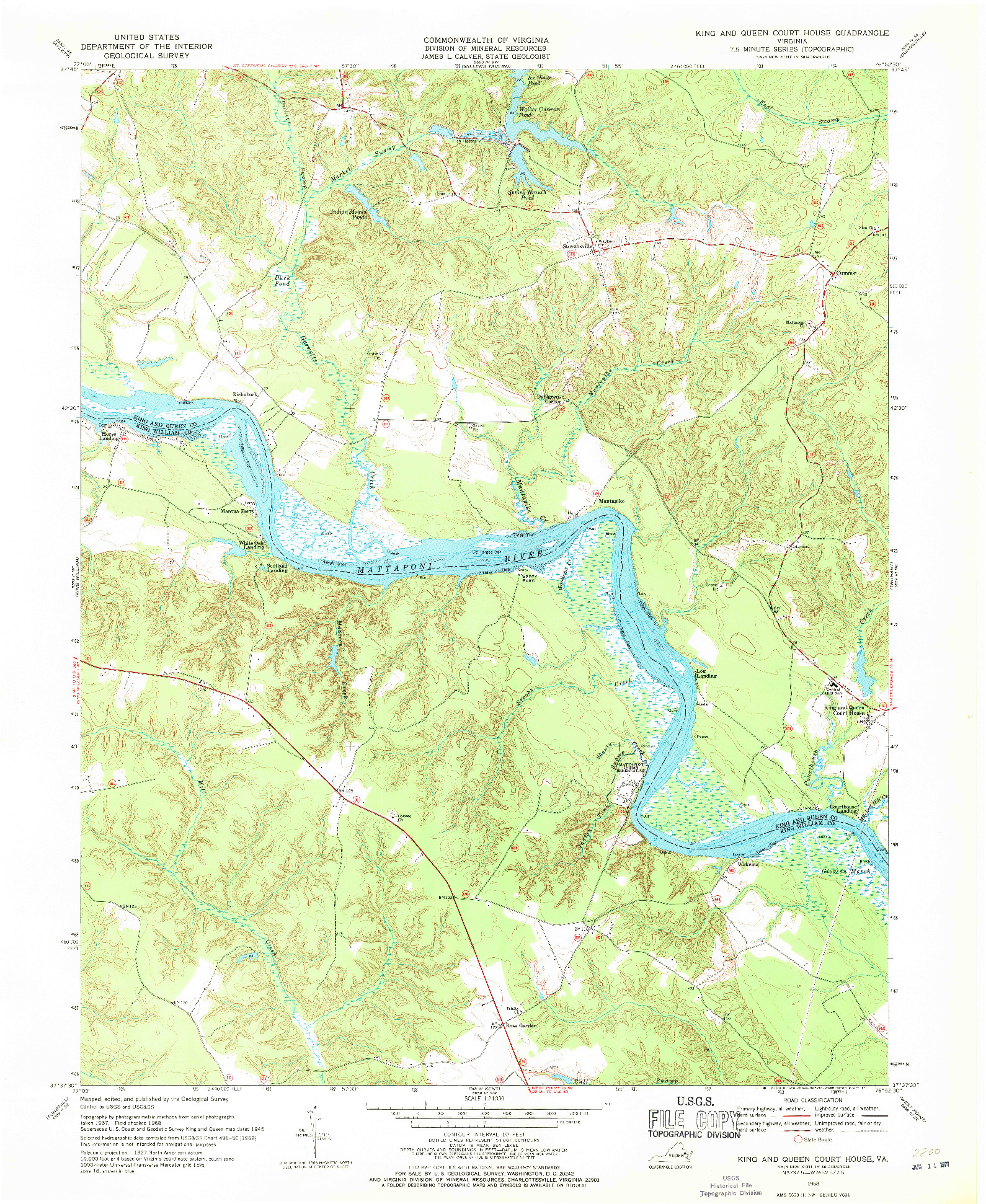 USGS 1:24000-SCALE QUADRANGLE FOR KING AND QUEEN COURT HOUSE, VA 1968