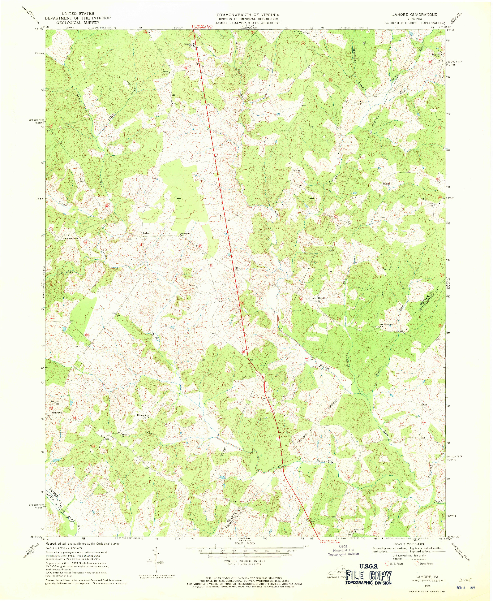 USGS 1:24000-SCALE QUADRANGLE FOR LAHORE, VA 1968
