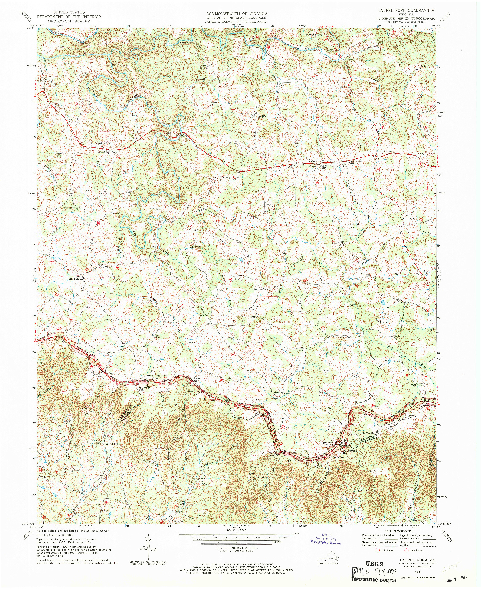 USGS 1:24000-SCALE QUADRANGLE FOR LAUREL FORK, VA 1968