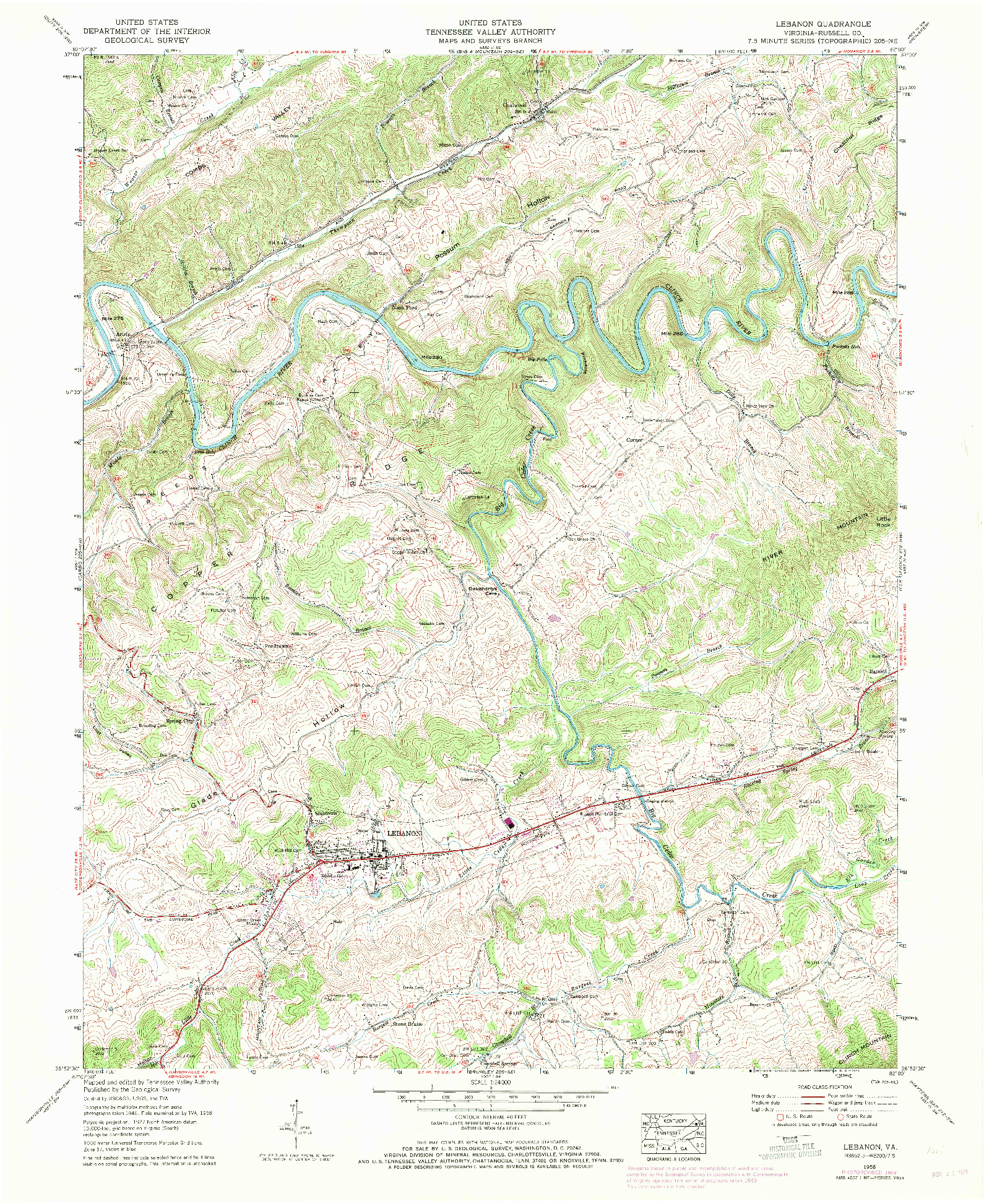 USGS 1:24000-SCALE QUADRANGLE FOR LEBANON, VA 1958