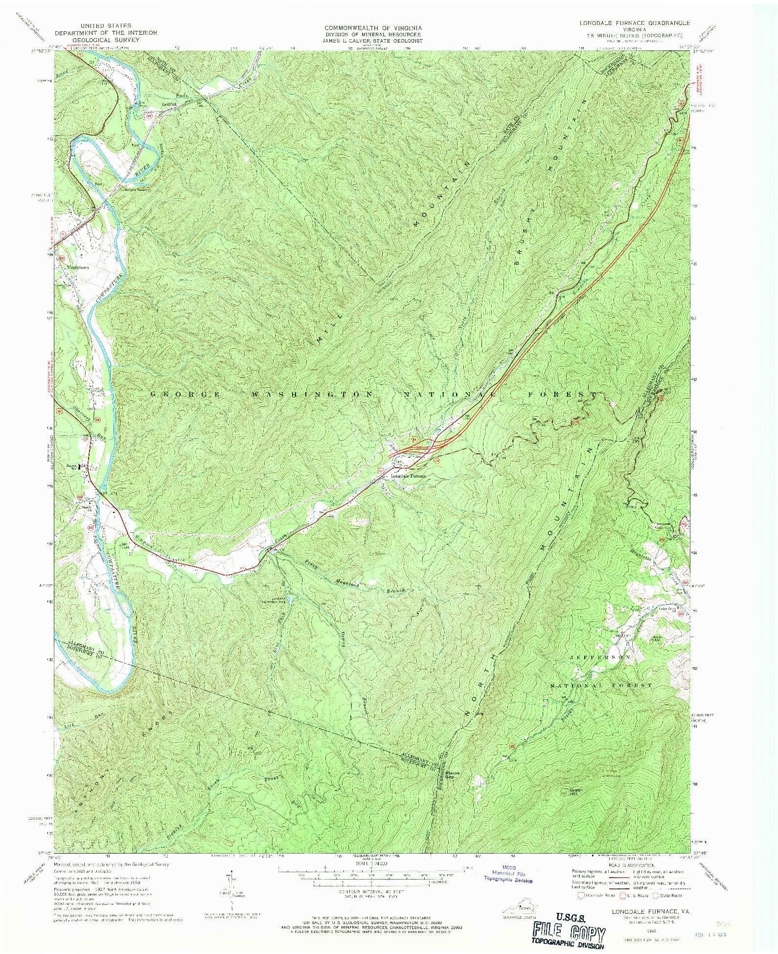 USGS 1:24000-SCALE QUADRANGLE FOR LONGDALE FURNACE, VA 1969