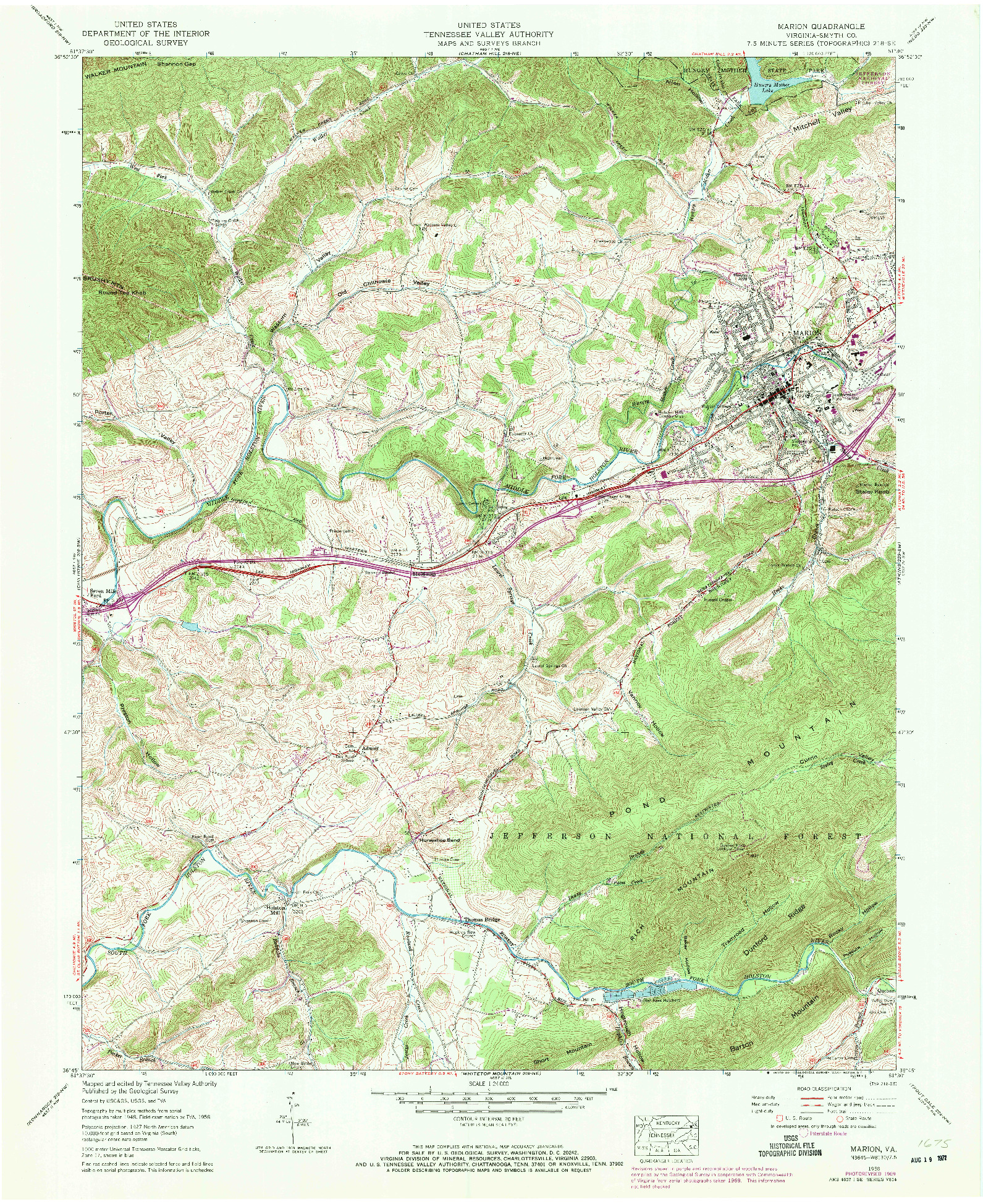 USGS 1:24000-SCALE QUADRANGLE FOR MARION, VA 1958