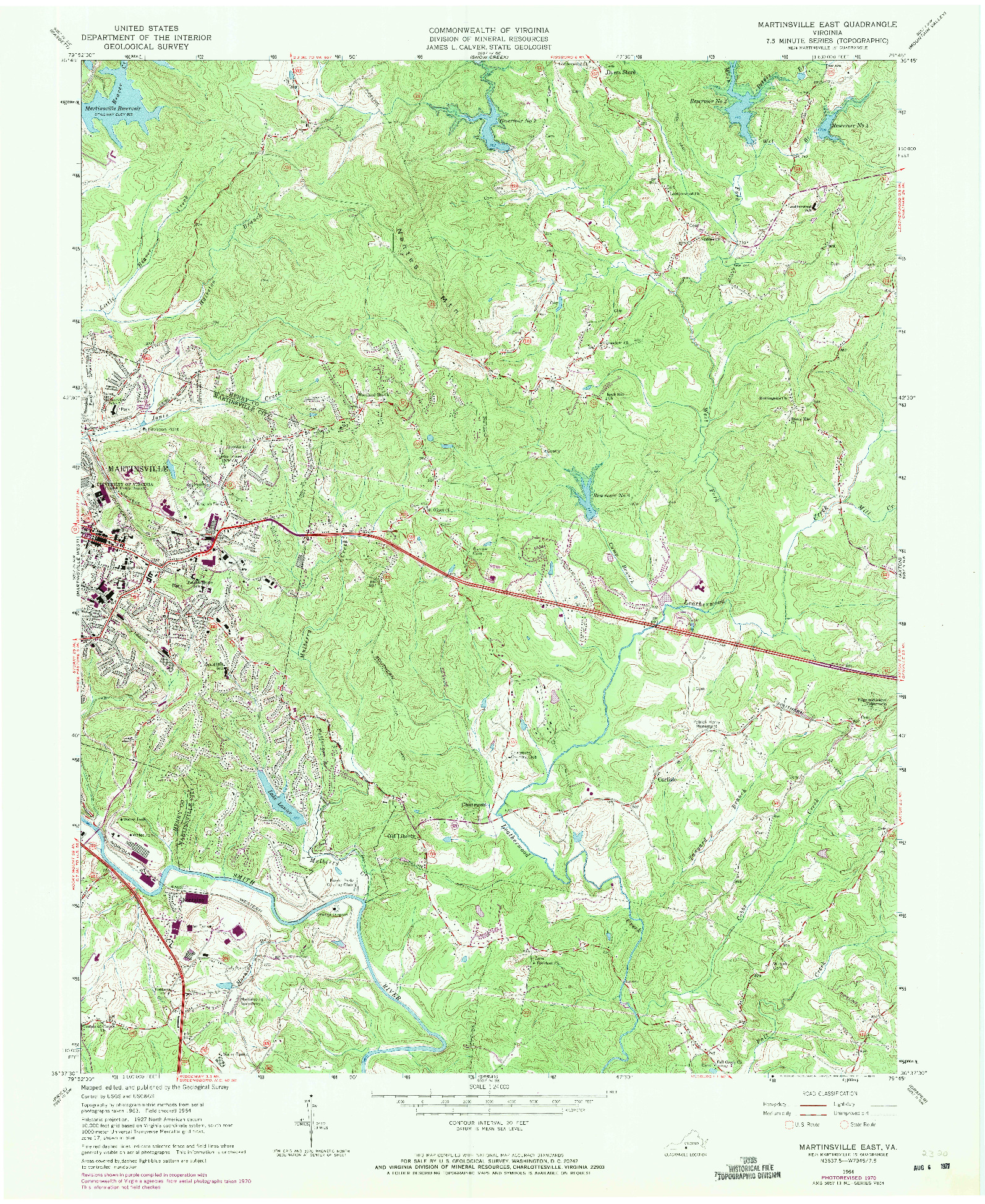 USGS 1:24000-SCALE QUADRANGLE FOR MARTINSVILLE EAST, VA 1964