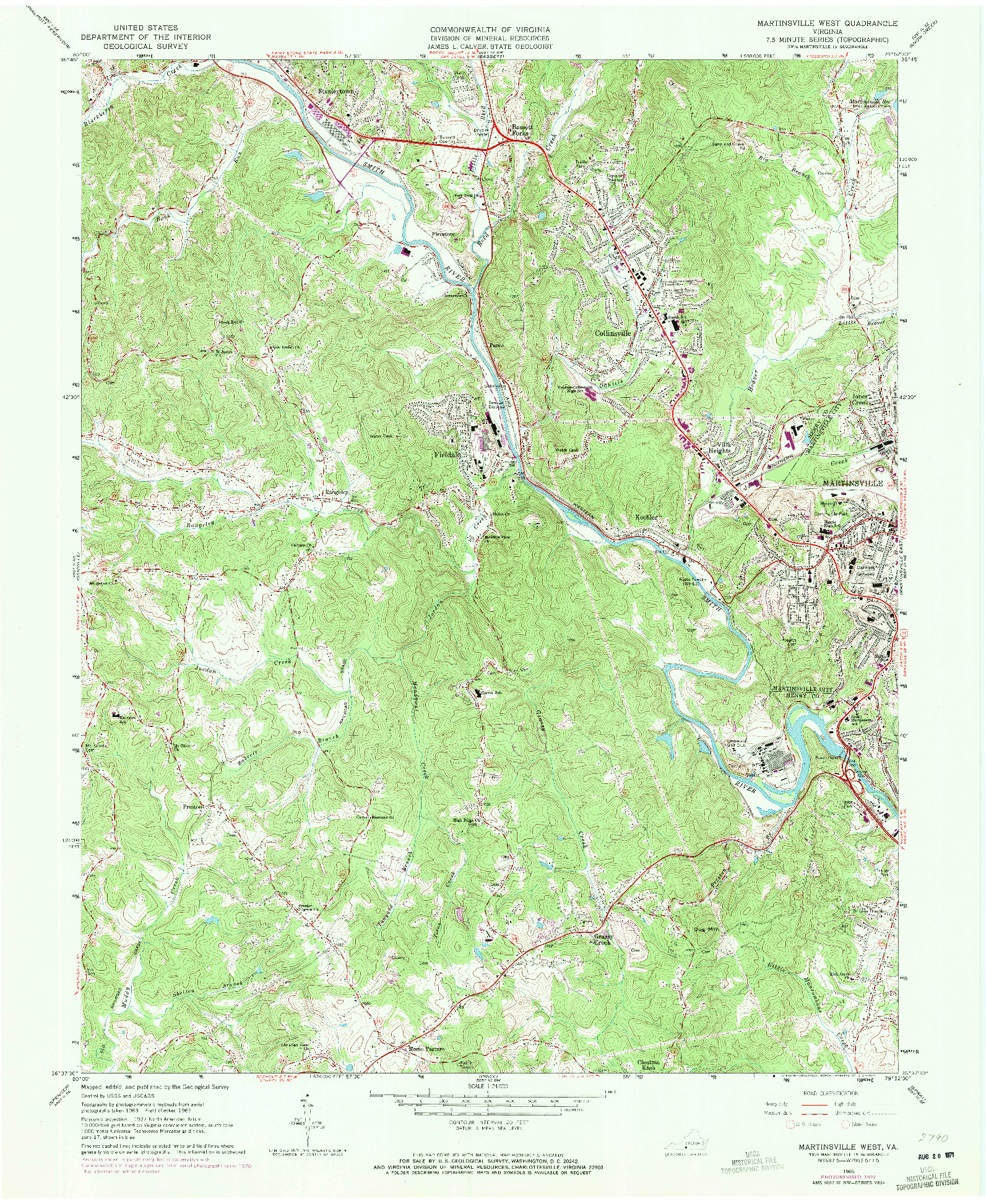 USGS 1:24000-SCALE QUADRANGLE FOR MARTINSVILLE WEST, VA 1965