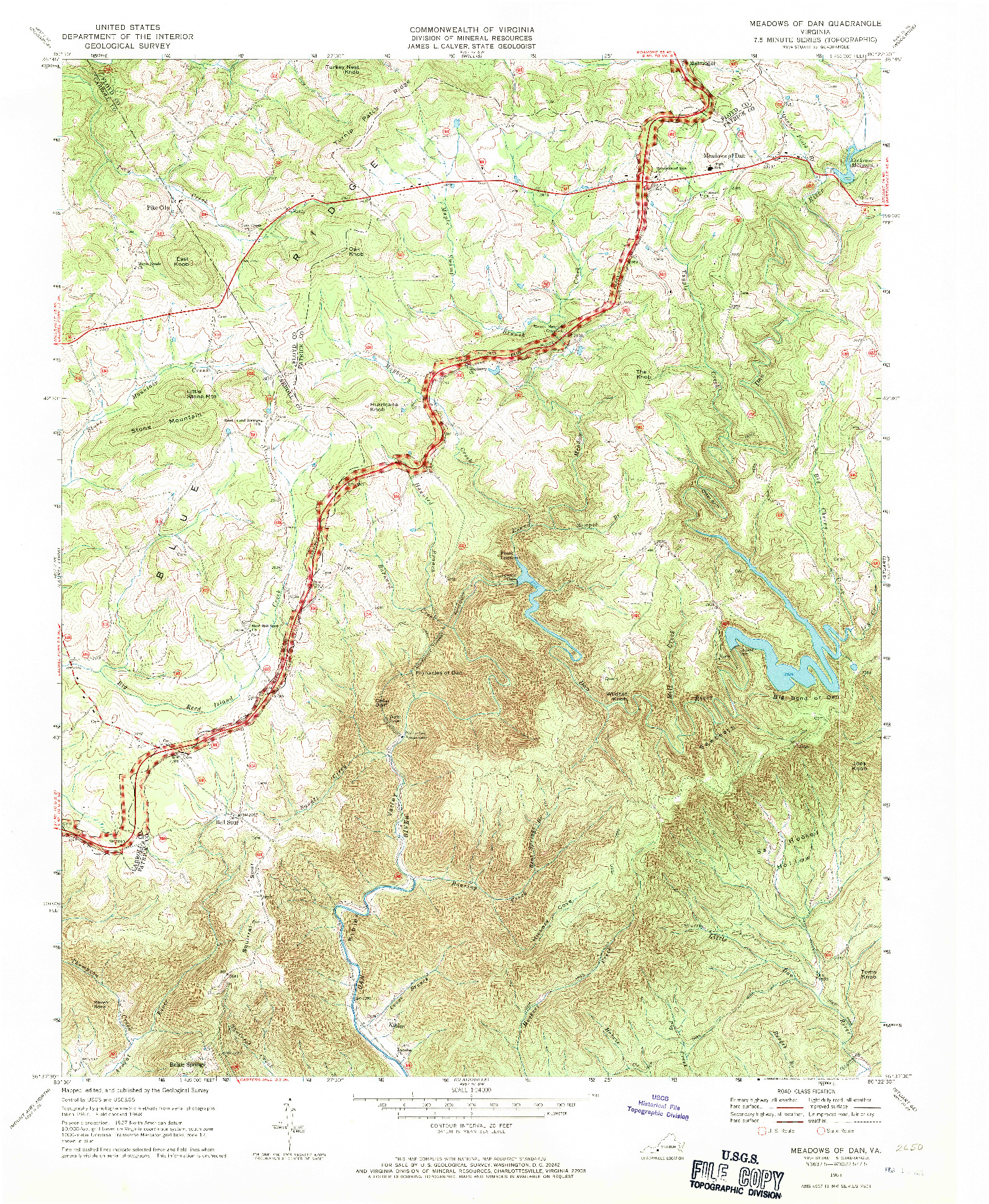 USGS 1:24000-SCALE QUADRANGLE FOR MEADOWS OF DAN, VA 1968