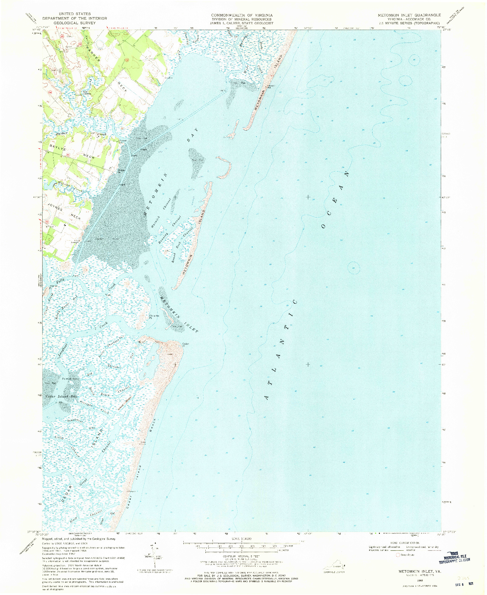 USGS 1:24000-SCALE QUADRANGLE FOR METOMKIN INLET, VA 1968