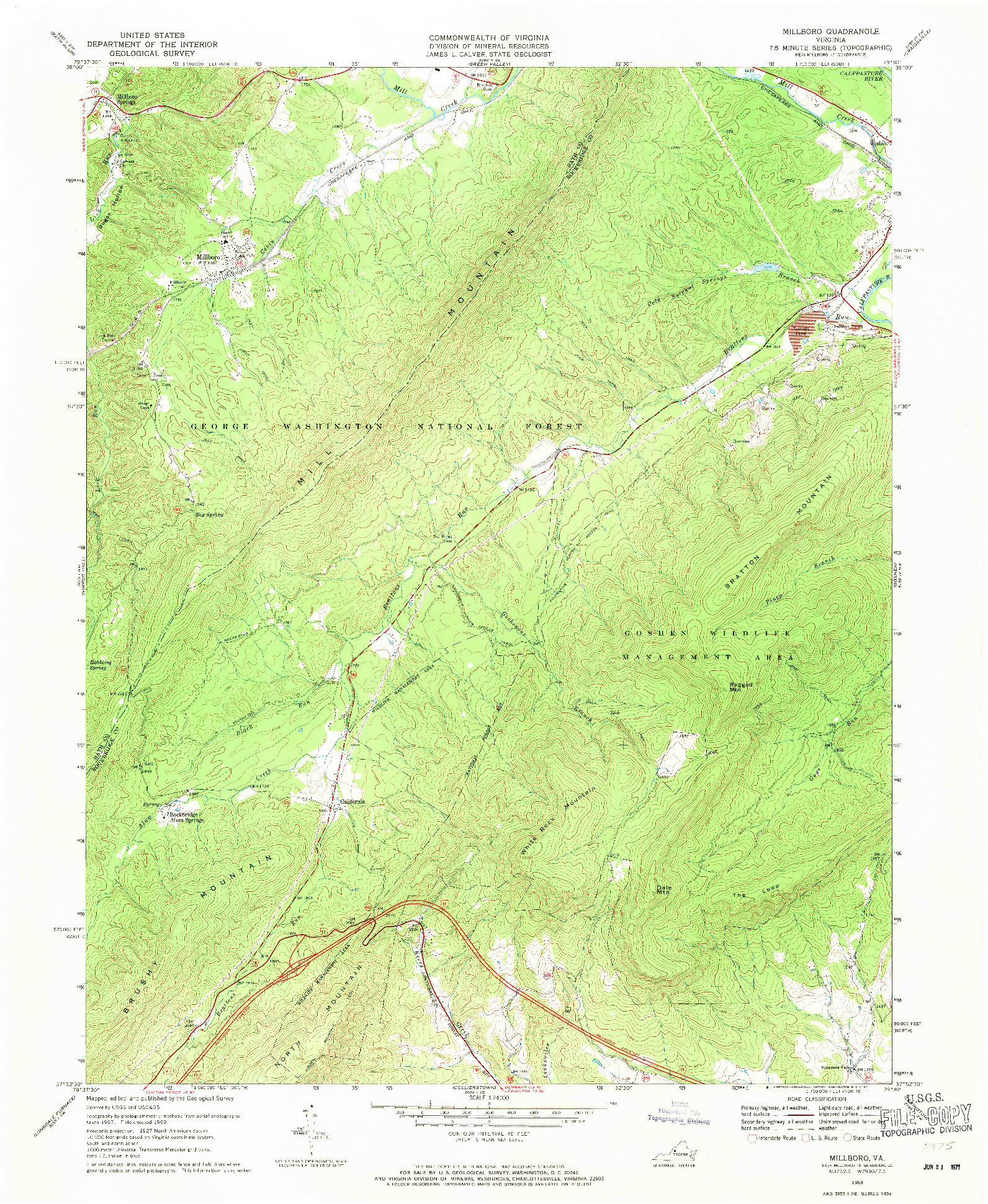 USGS 1:24000-SCALE QUADRANGLE FOR MILLBORO, VA 1969