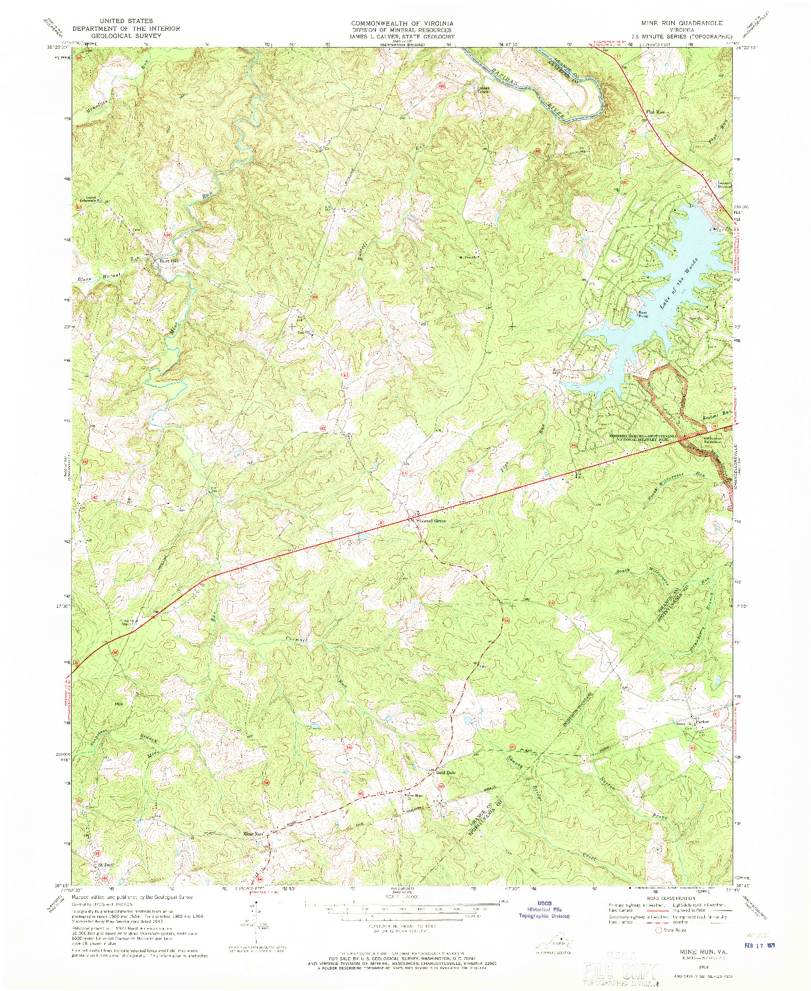 USGS 1:24000-SCALE QUADRANGLE FOR MINE RUN, VA 1969