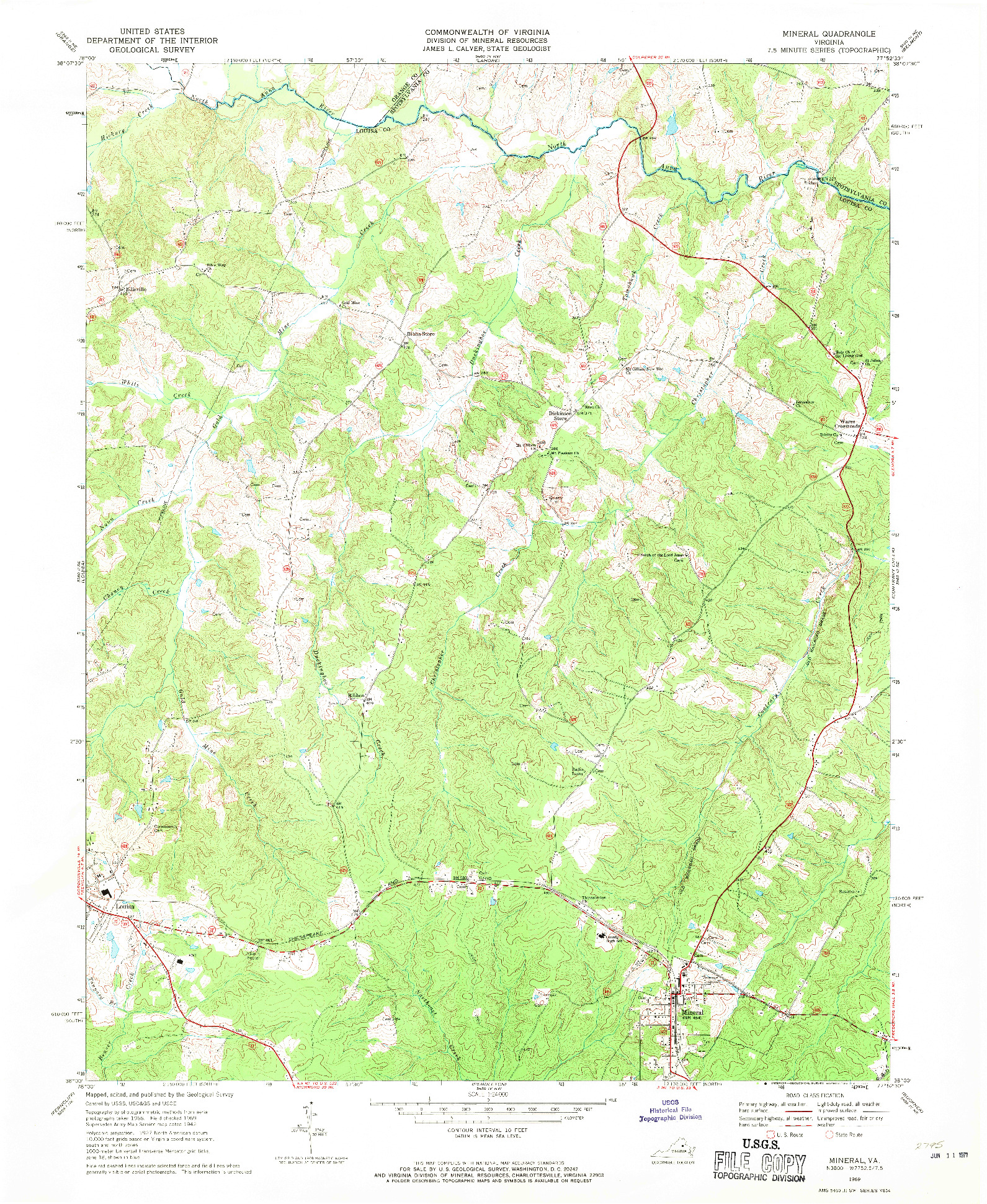 USGS 1:24000-SCALE QUADRANGLE FOR MINERAL, VA 1969