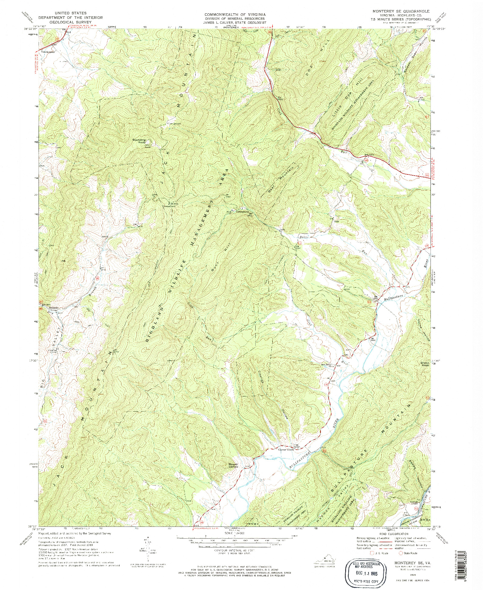 USGS 1:24000-SCALE QUADRANGLE FOR MONTEREY SE, VA 1969