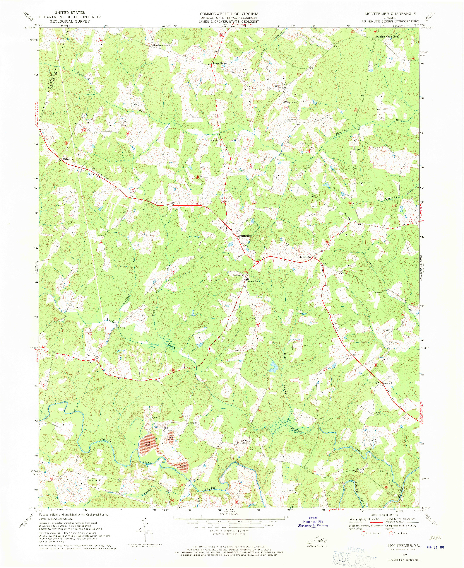 USGS 1:24000-SCALE QUADRANGLE FOR MONTPELIER, VA 1969