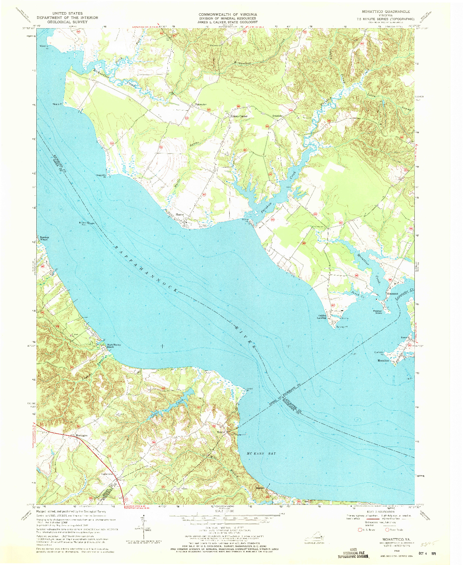 USGS 1:24000-SCALE QUADRANGLE FOR MORATTICO, VA 1968