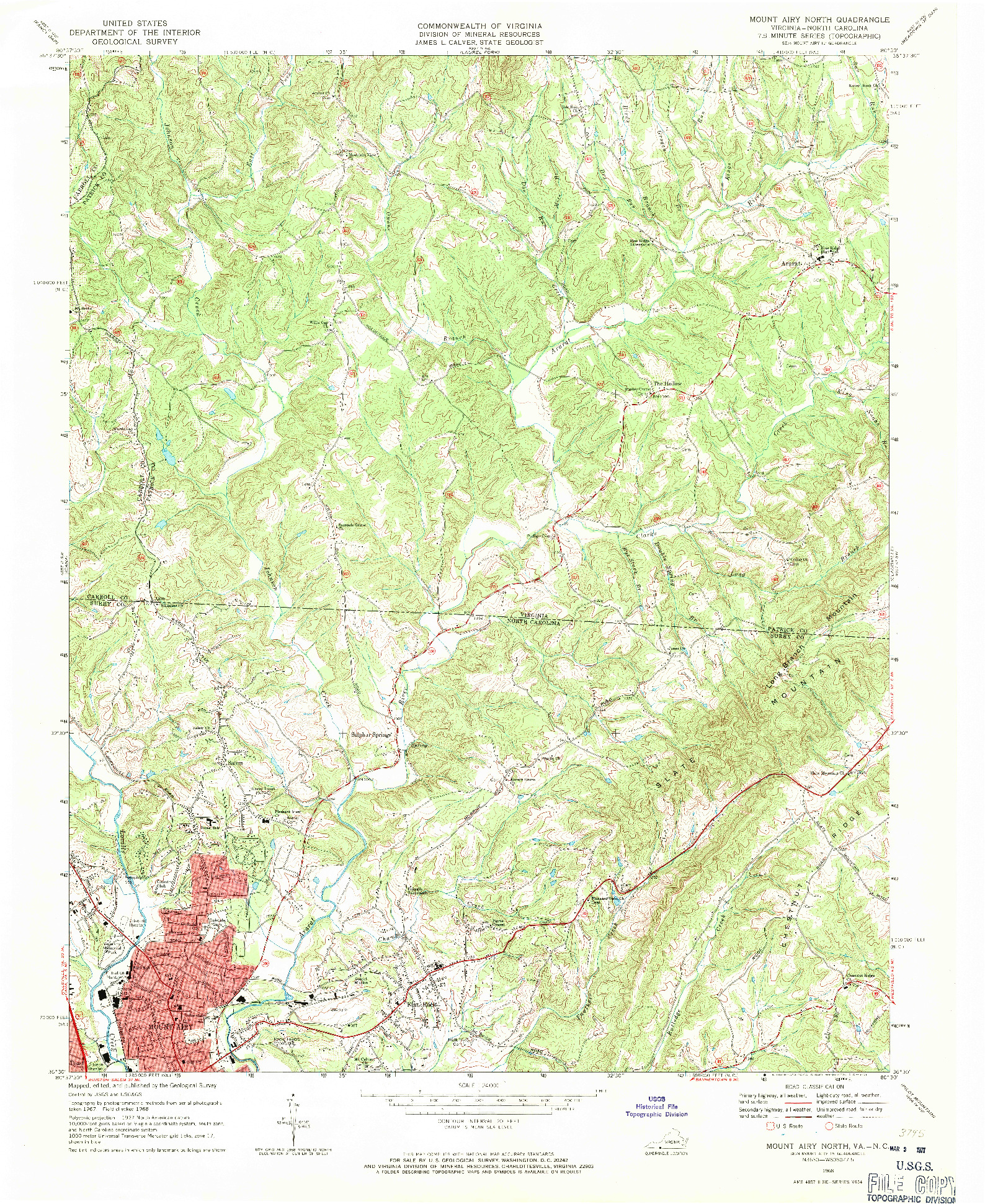 USGS 1:24000-SCALE QUADRANGLE FOR MOUNT AIRY NORTH, VA 1968