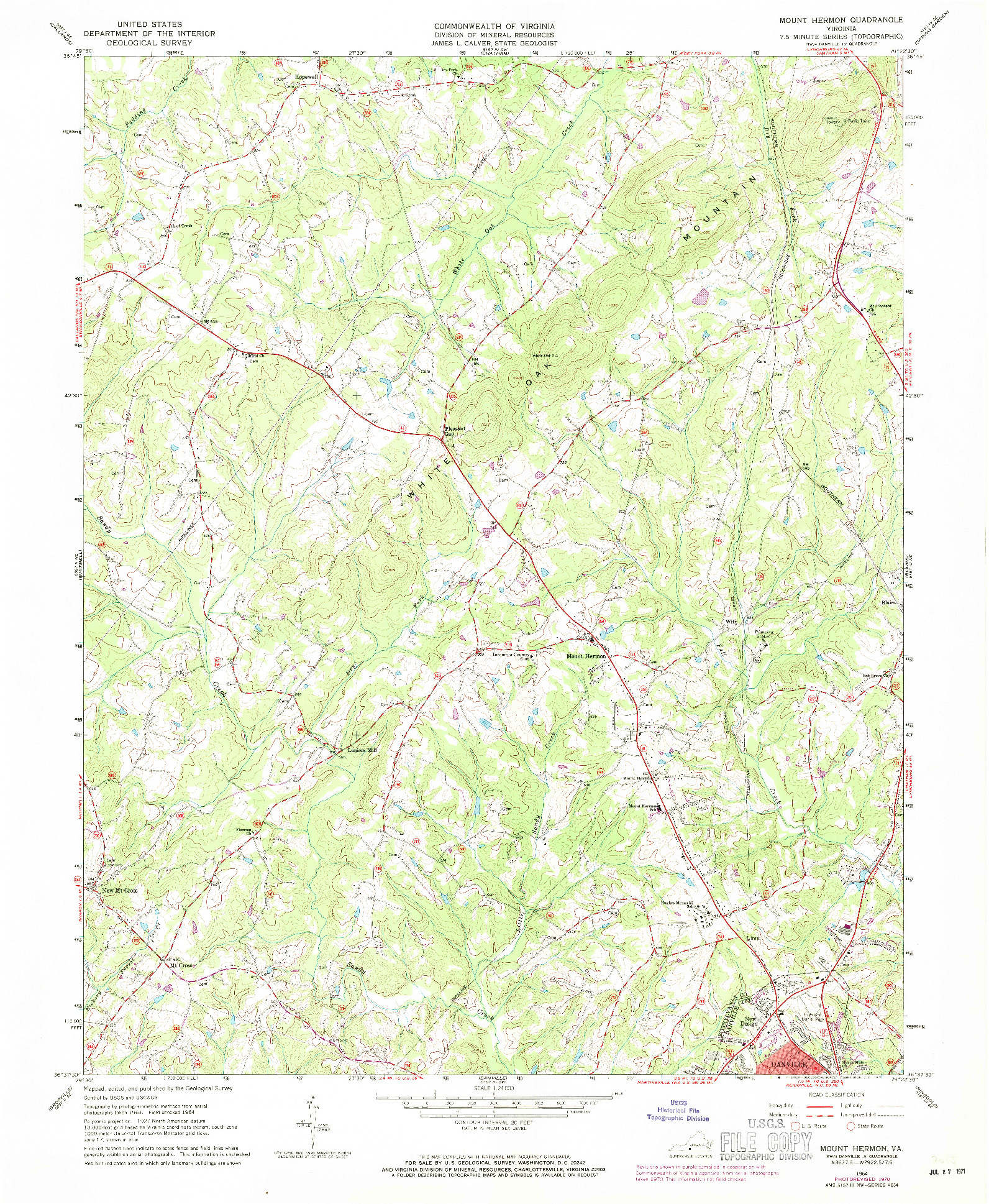 USGS 1:24000-SCALE QUADRANGLE FOR MOUNT HERMON, VA 1964