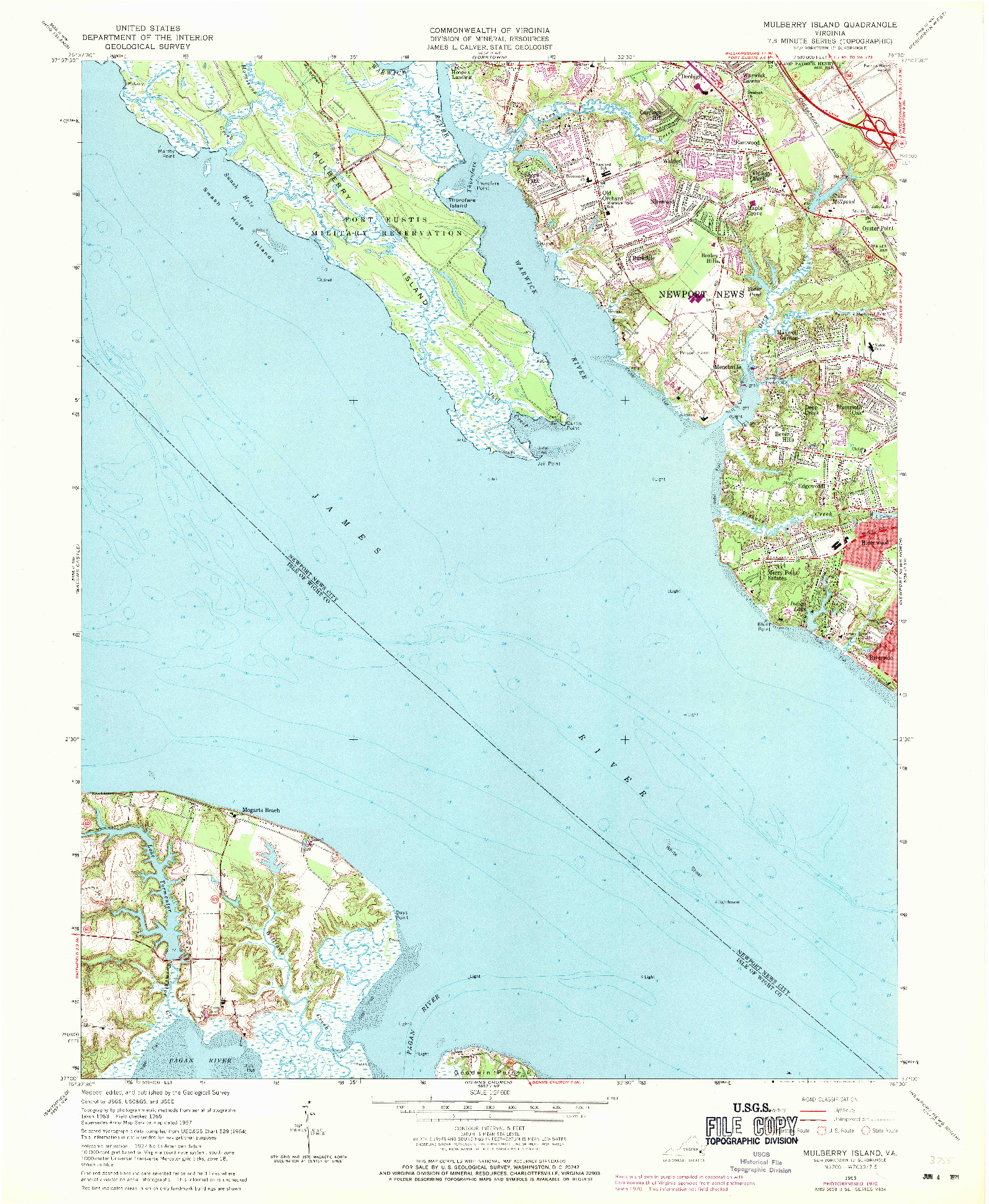 USGS 1:24000-SCALE QUADRANGLE FOR MULBERRY ISLAND, VA 1965