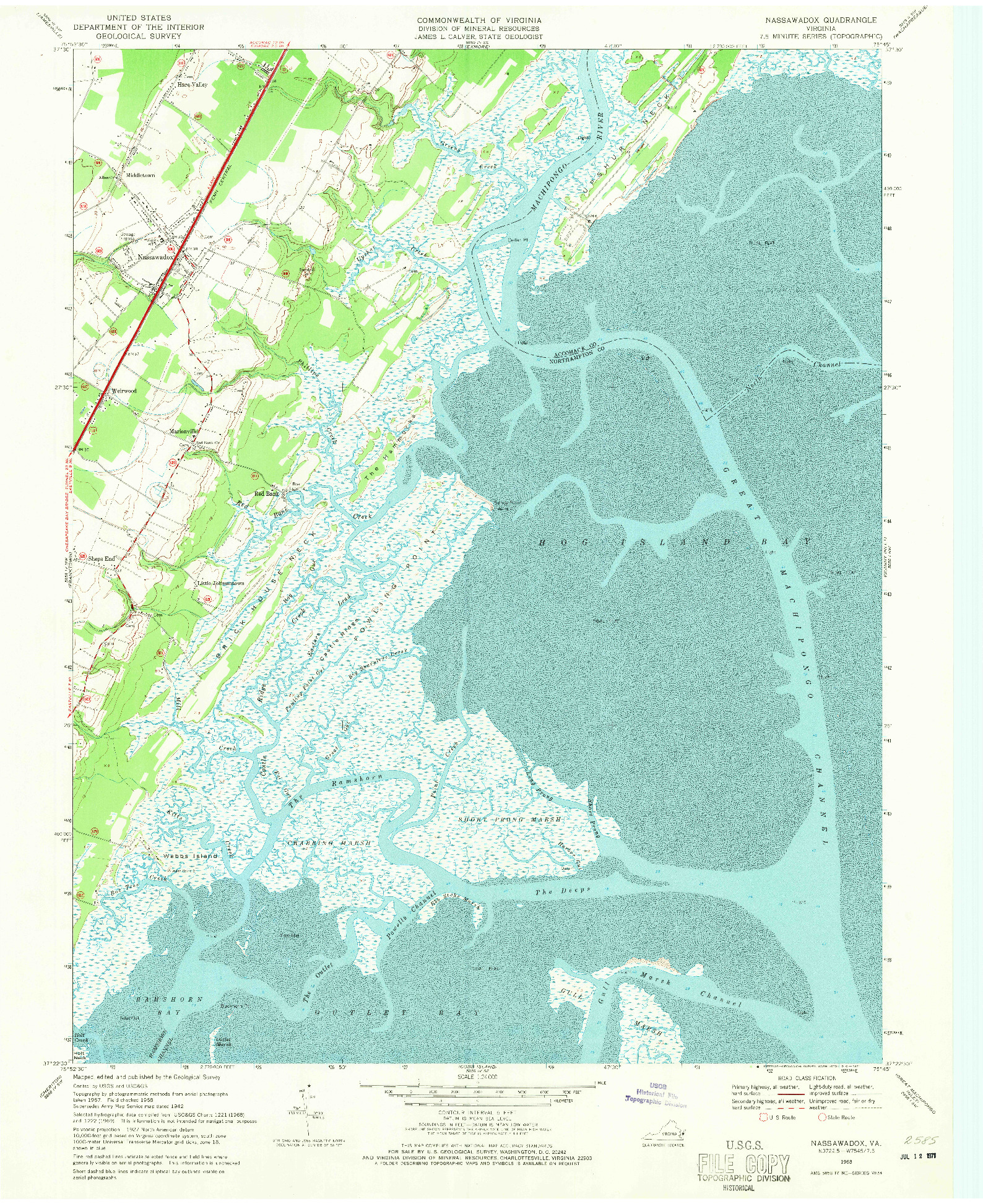 USGS 1:24000-SCALE QUADRANGLE FOR NASSAWADOX, VA 1968