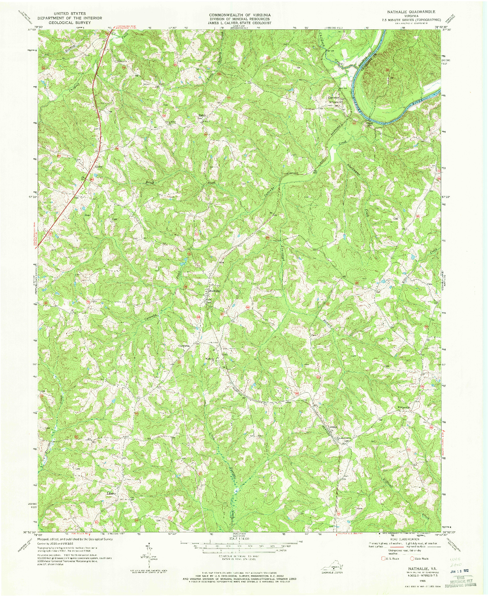 USGS 1:24000-SCALE QUADRANGLE FOR NATHALIE, VA 1968