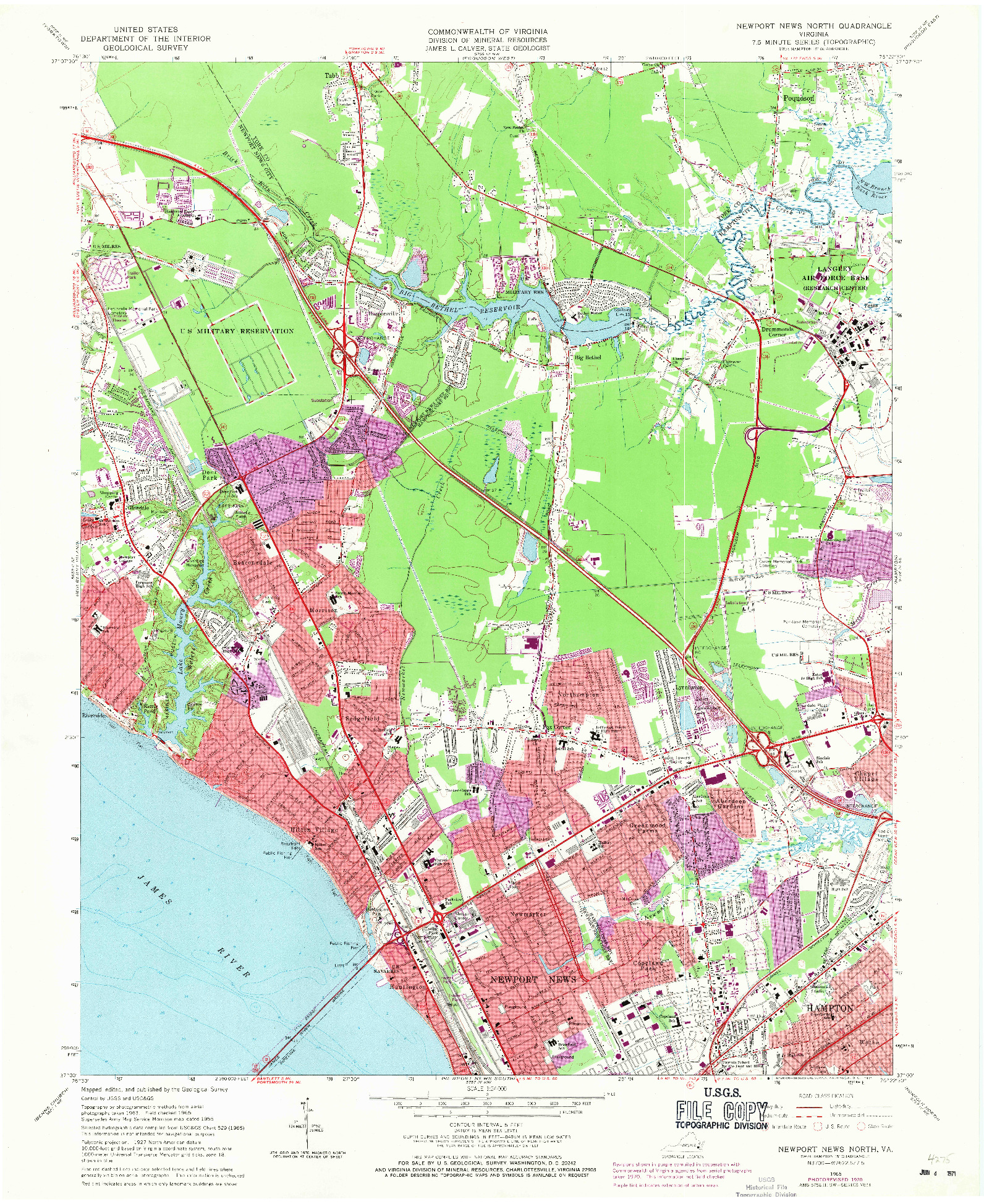 USGS 1:24000-SCALE QUADRANGLE FOR NEWPORT NEWS NORTH, VA 1965