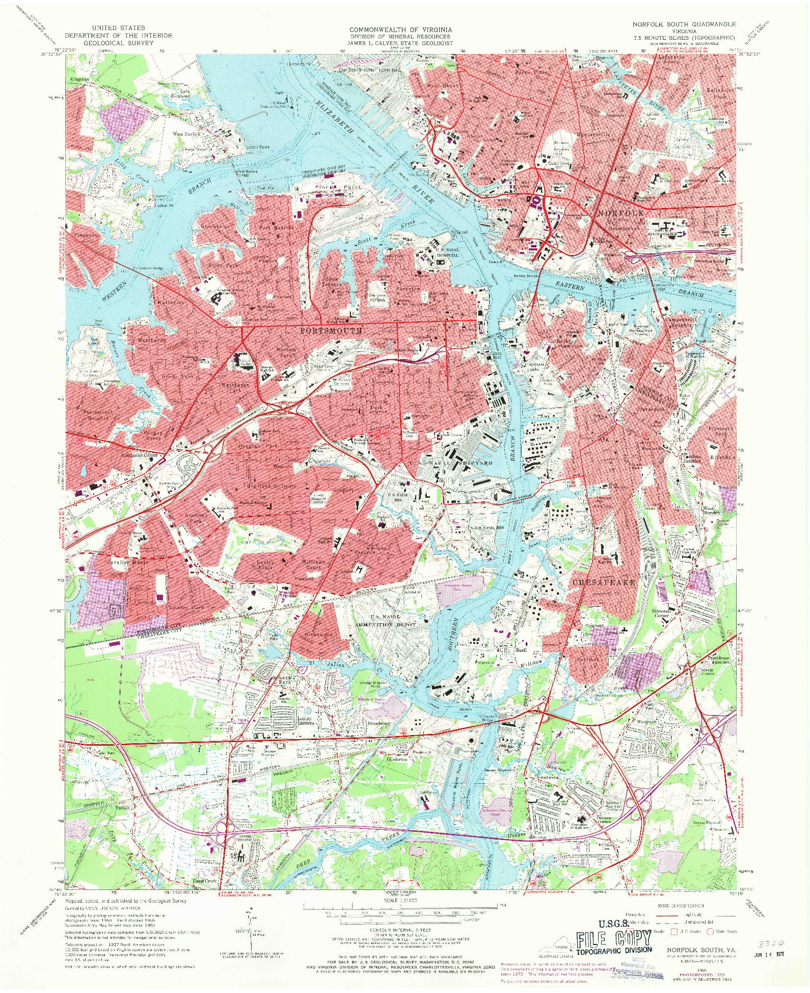 USGS 1:24000-SCALE QUADRANGLE FOR NORFOLK SOUTH, VA 1965