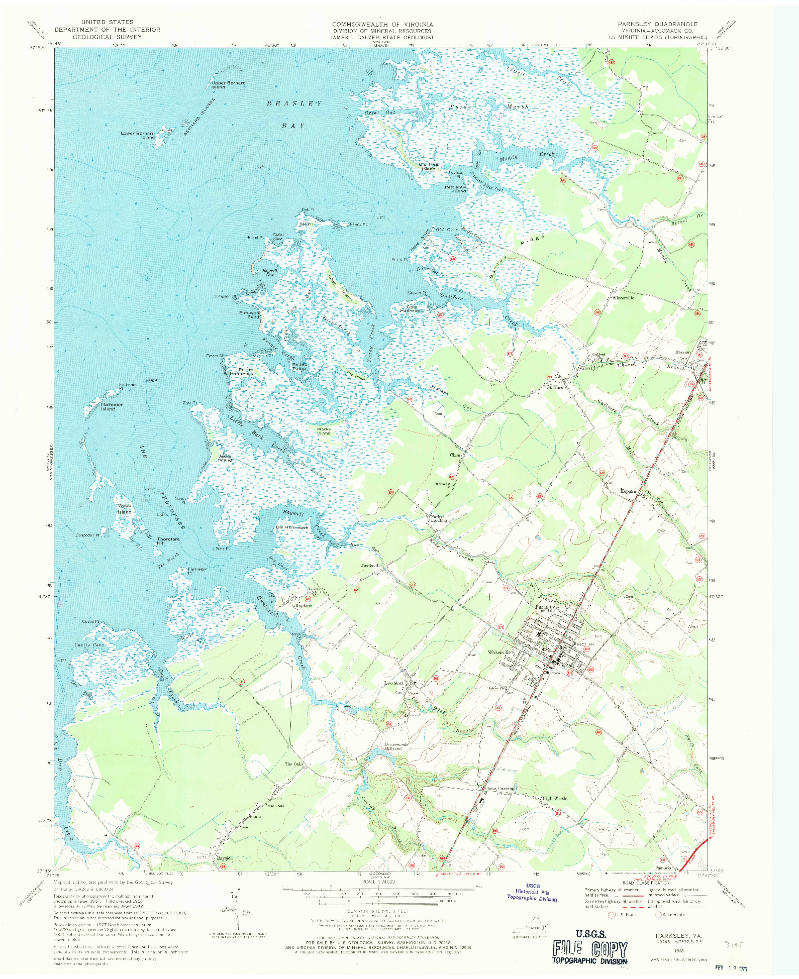 USGS 1:24000-SCALE QUADRANGLE FOR PARKSLEY, VA 1968
