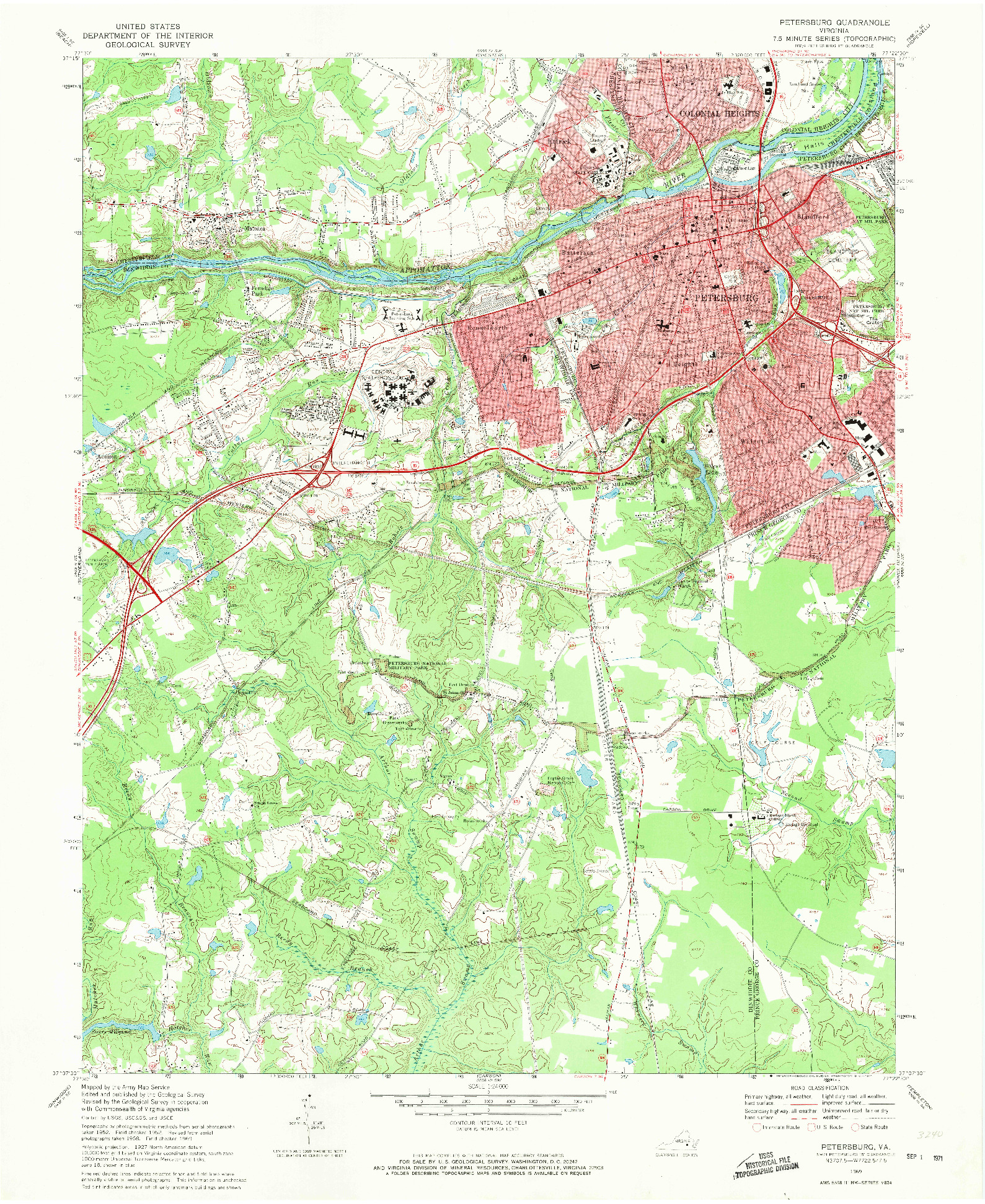 USGS 1:24000-SCALE QUADRANGLE FOR PETERSBURG, VA 1969