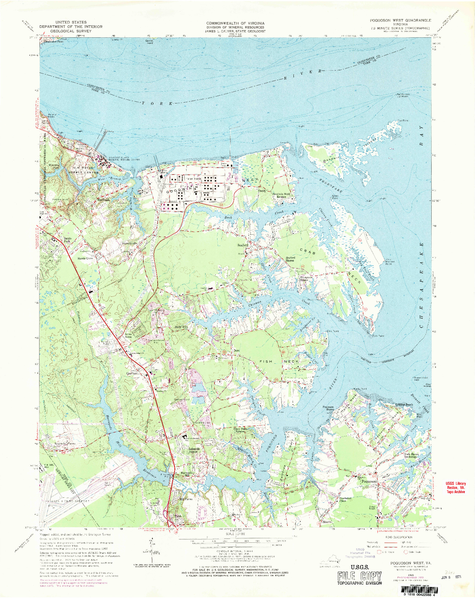 USGS 1:24000-SCALE QUADRANGLE FOR POQUOSON WEST, VA 1965