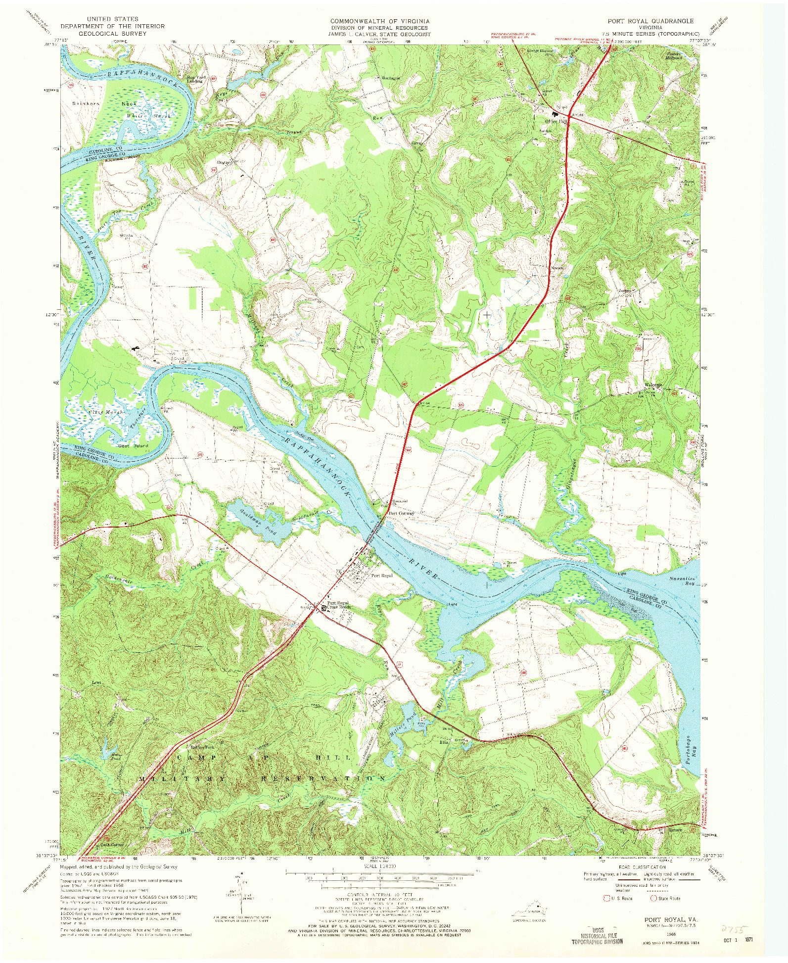 USGS 1:24000-SCALE QUADRANGLE FOR PORT ROYAL, VA 1968