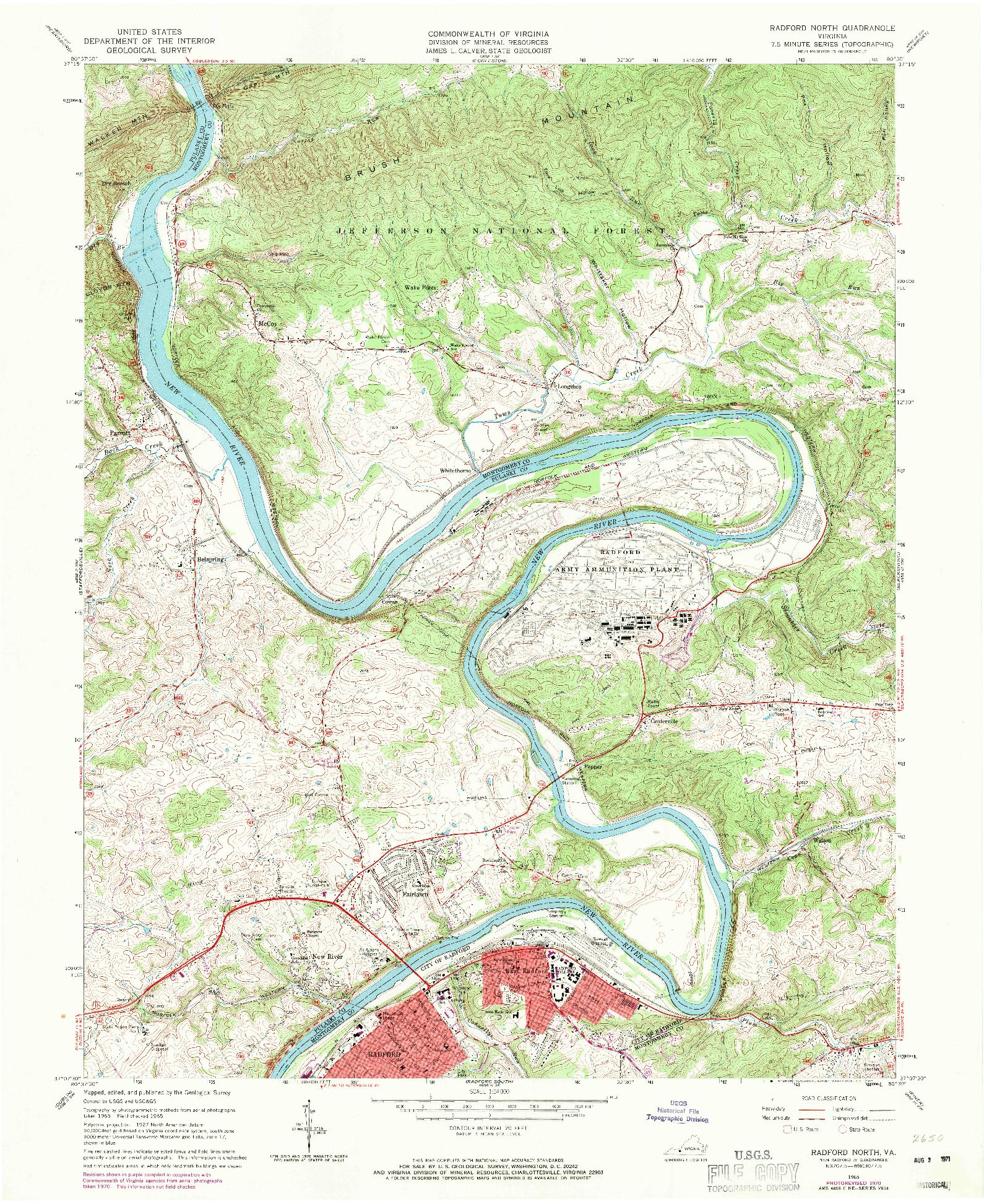 USGS 1:24000-SCALE QUADRANGLE FOR RADFORD NORTH, VA 1965