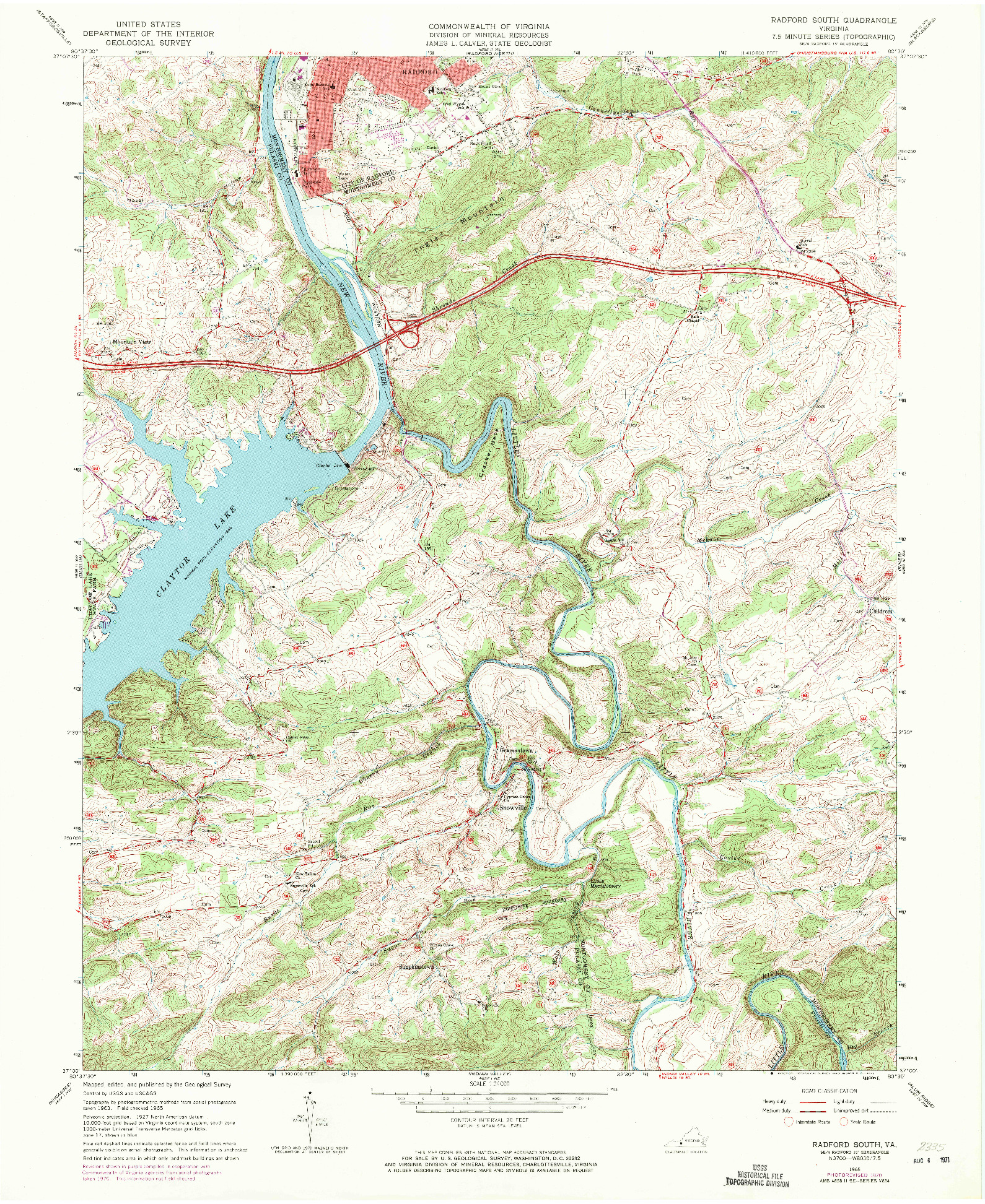USGS 1:24000-SCALE QUADRANGLE FOR RADFORD SOUTH, VA 1965