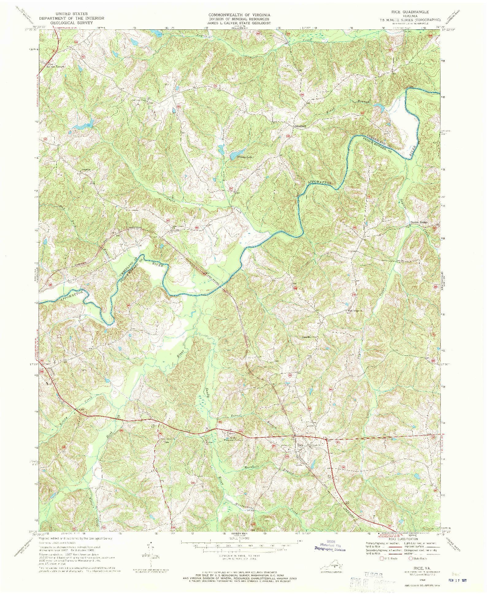 USGS 1:24000-SCALE QUADRANGLE FOR RICE, VA 1968