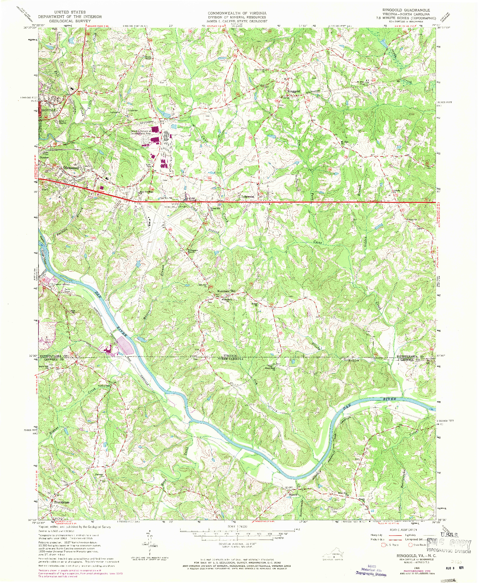 USGS 1:24000-SCALE QUADRANGLE FOR RINGGOLD, VA 1965