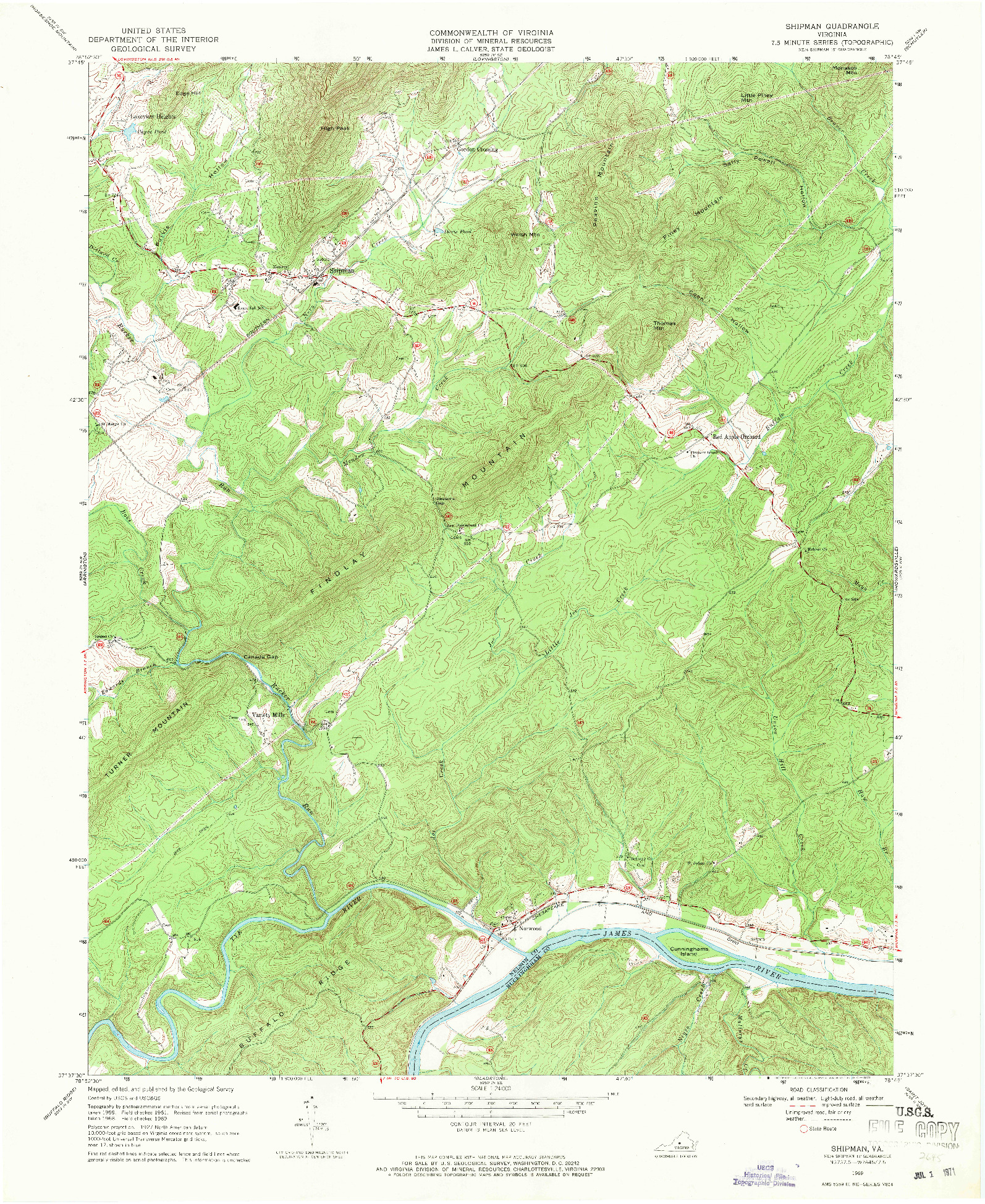 USGS 1:24000-SCALE QUADRANGLE FOR SHIPMAN, VA 1969