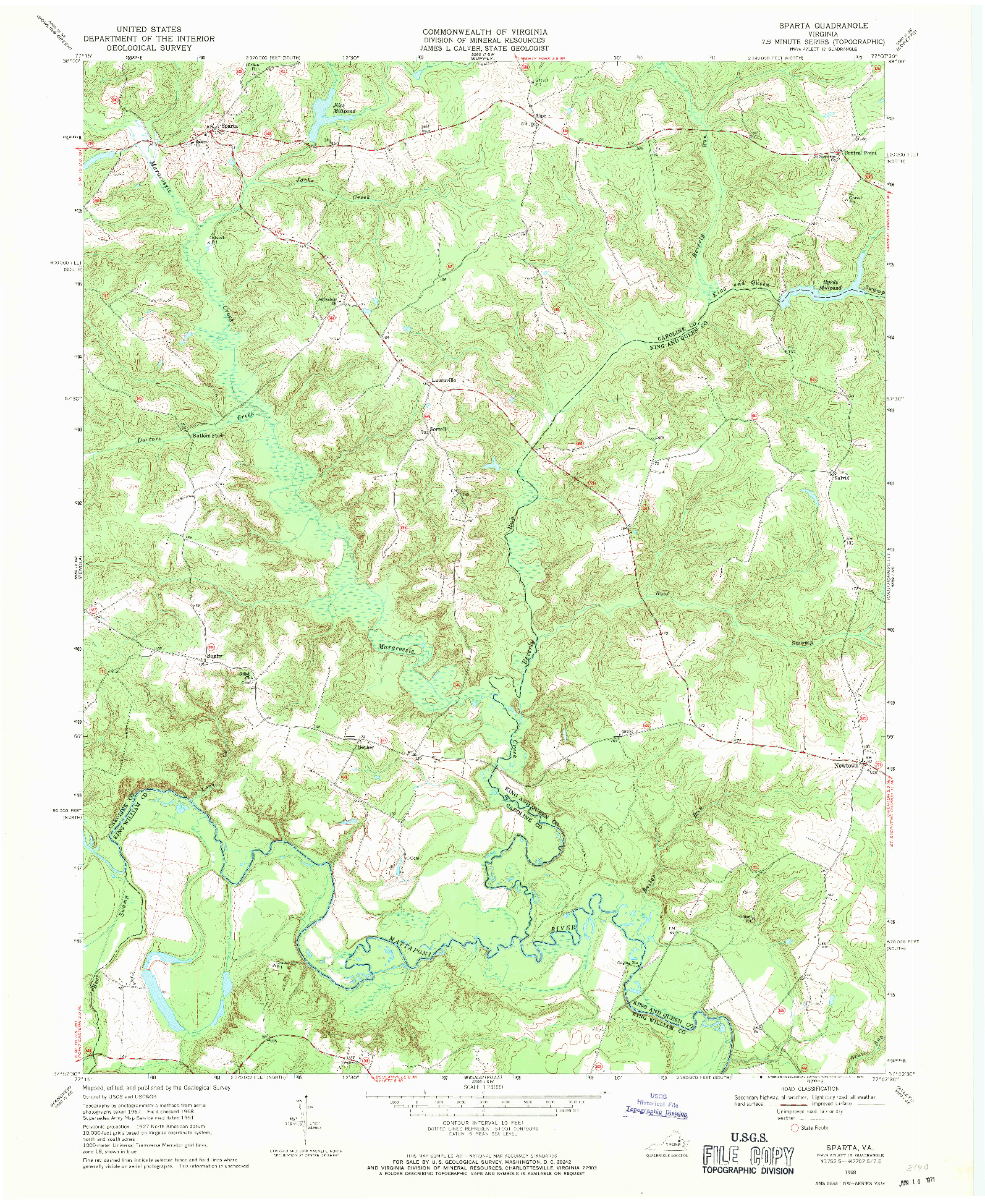 USGS 1:24000-SCALE QUADRANGLE FOR SPARTA, VA 1968