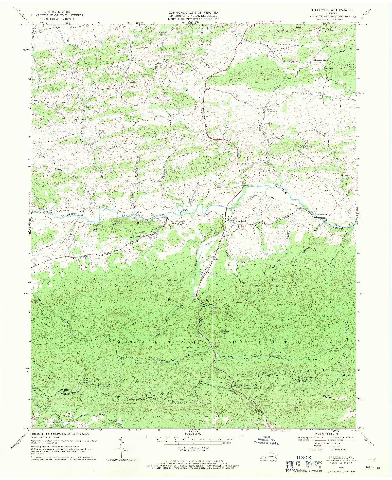 USGS 1:24000-SCALE QUADRANGLE FOR SPEEDWELL, VA 1968