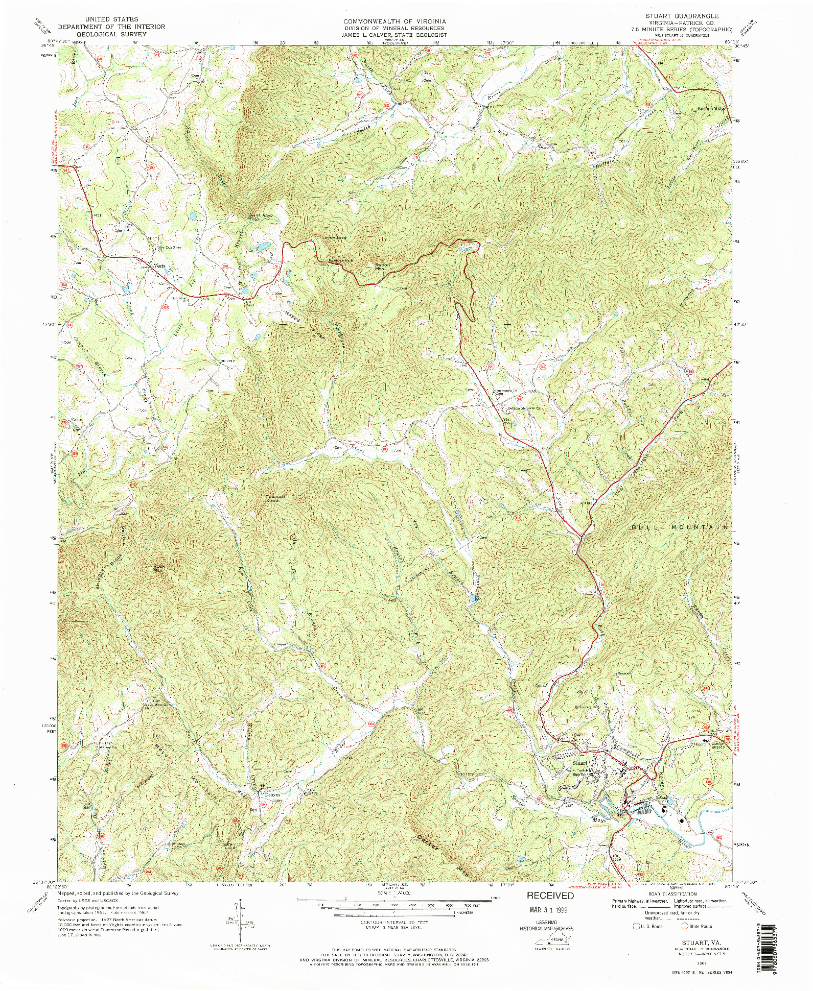 USGS 1:24000-SCALE QUADRANGLE FOR STUART, VA 1967