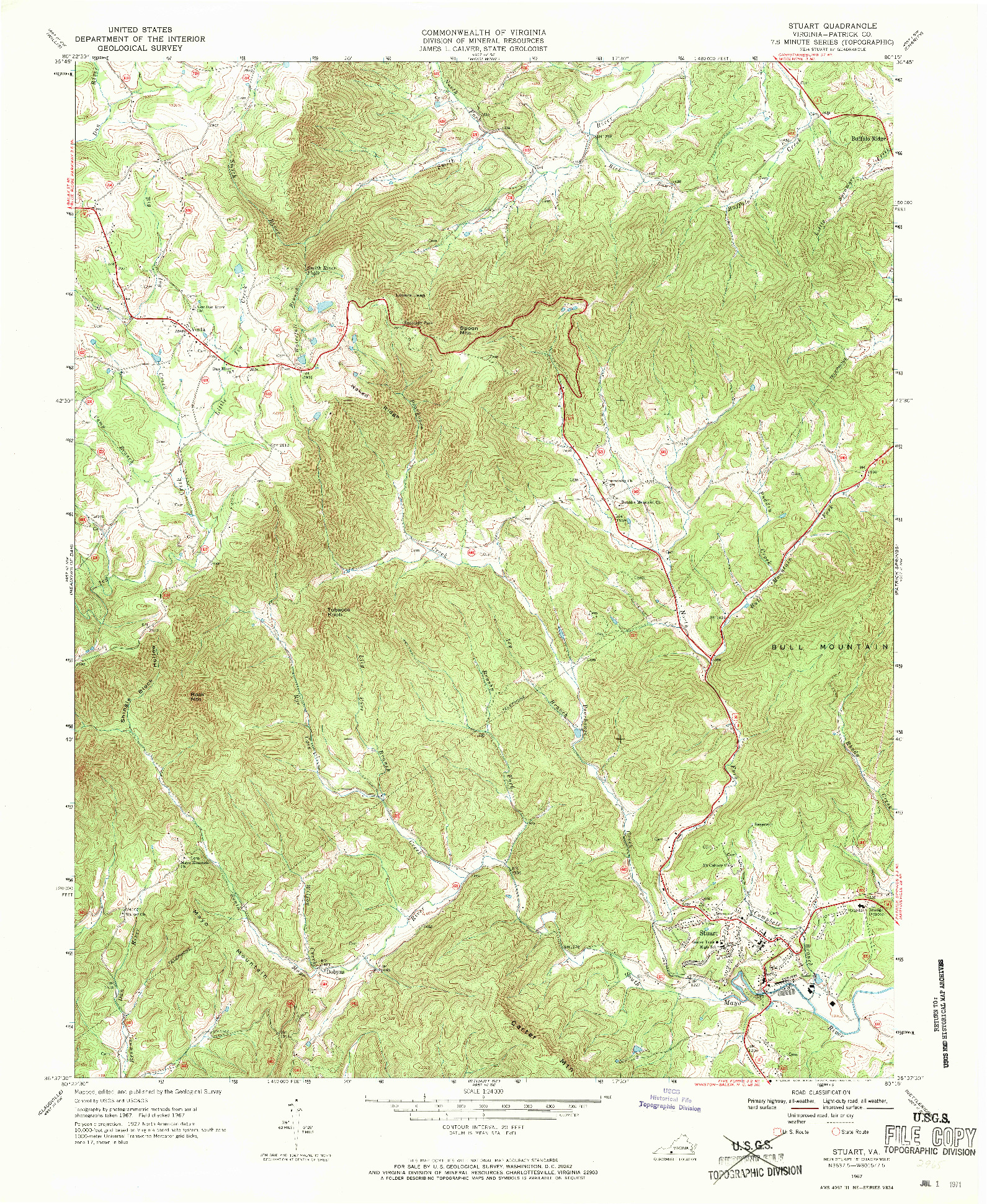 USGS 1:24000-SCALE QUADRANGLE FOR STUART, VA 1967