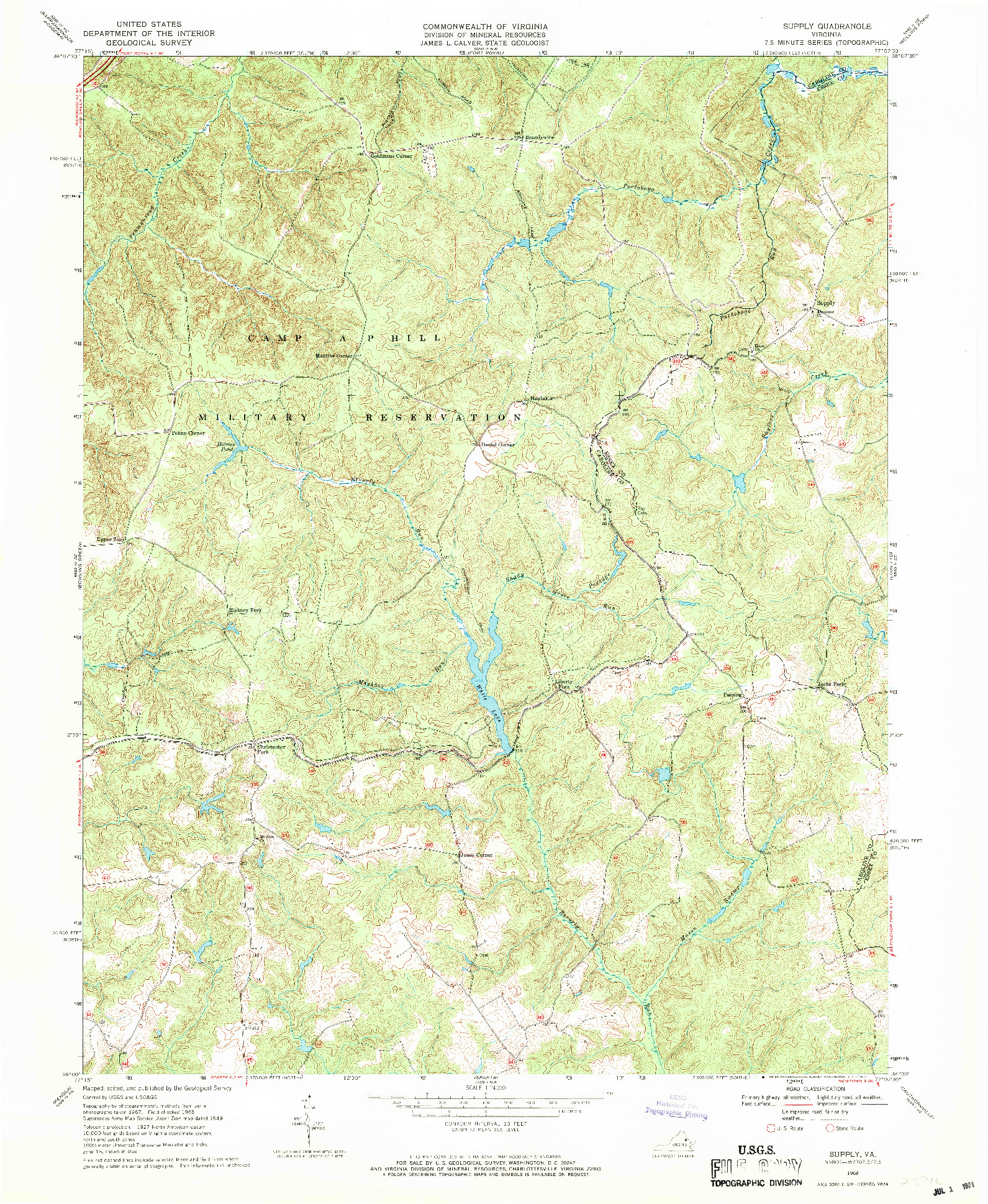 USGS 1:24000-SCALE QUADRANGLE FOR SUPPLY, VA 1968