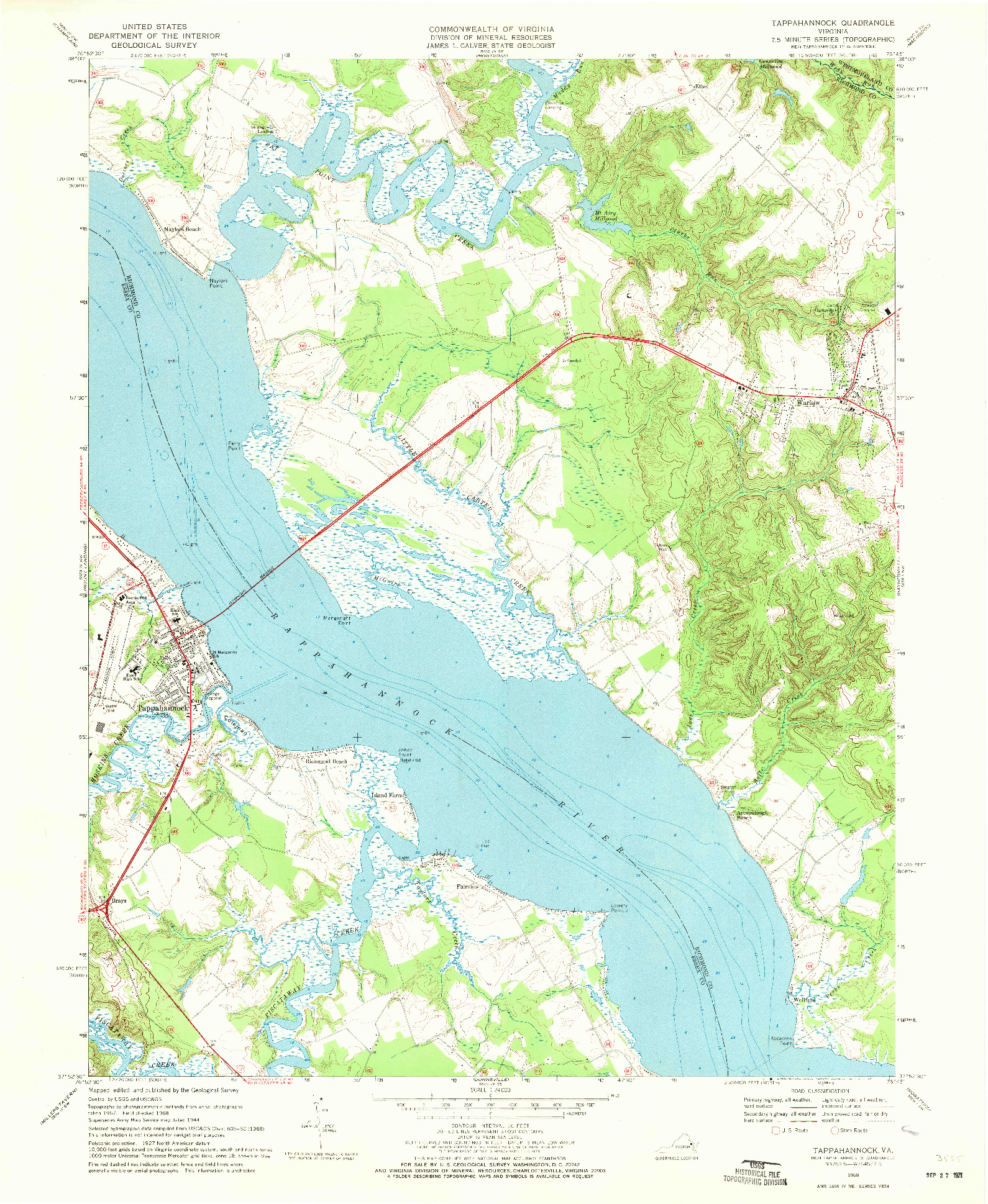 USGS 1:24000-SCALE QUADRANGLE FOR TAPPAHANNOCK, VA 1968