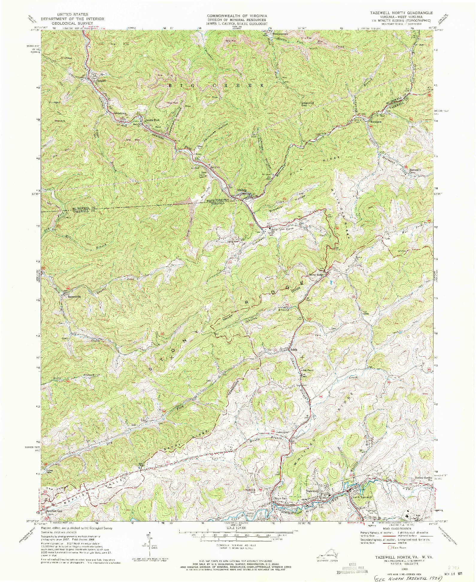USGS 1:24000-SCALE QUADRANGLE FOR TAZEWELL NORTH, VA 1968