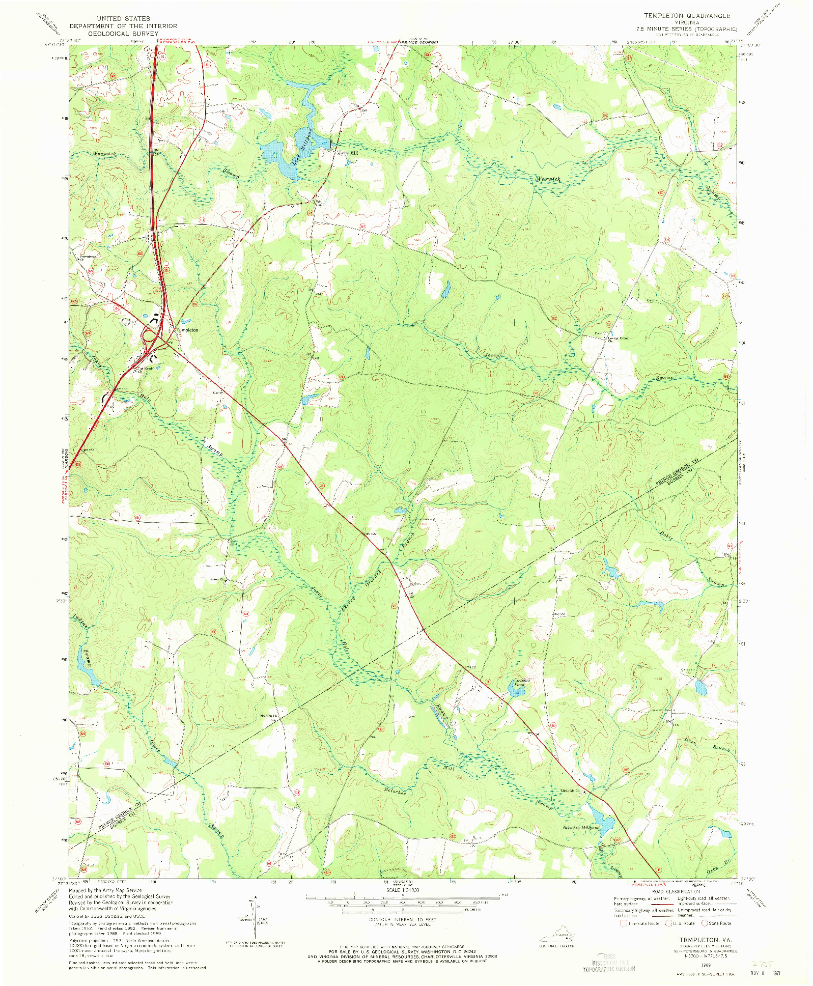 USGS 1:24000-SCALE QUADRANGLE FOR TEMPLETON, VA 1969