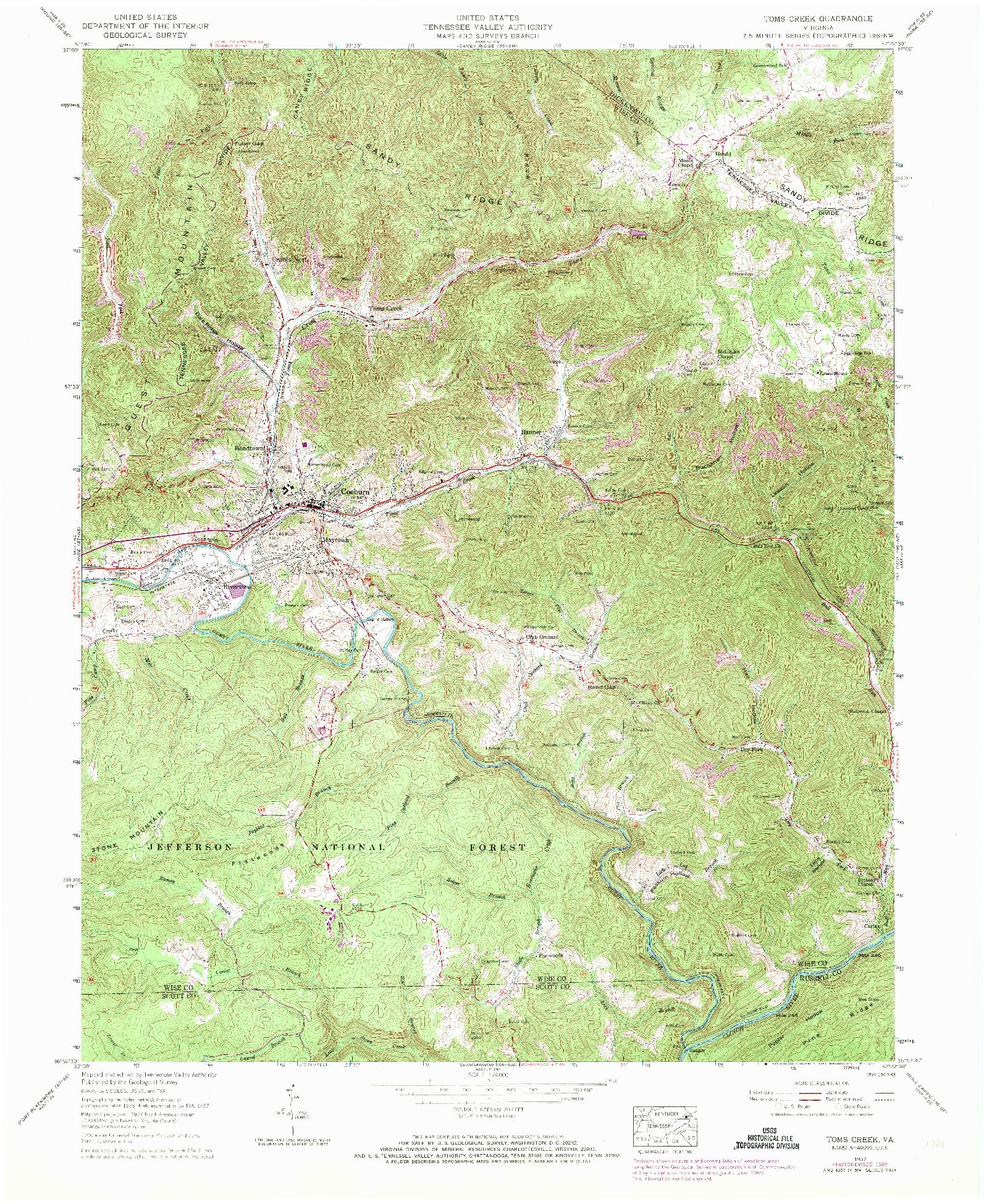 USGS 1:24000-SCALE QUADRANGLE FOR TOMS CREEK, VA 1957