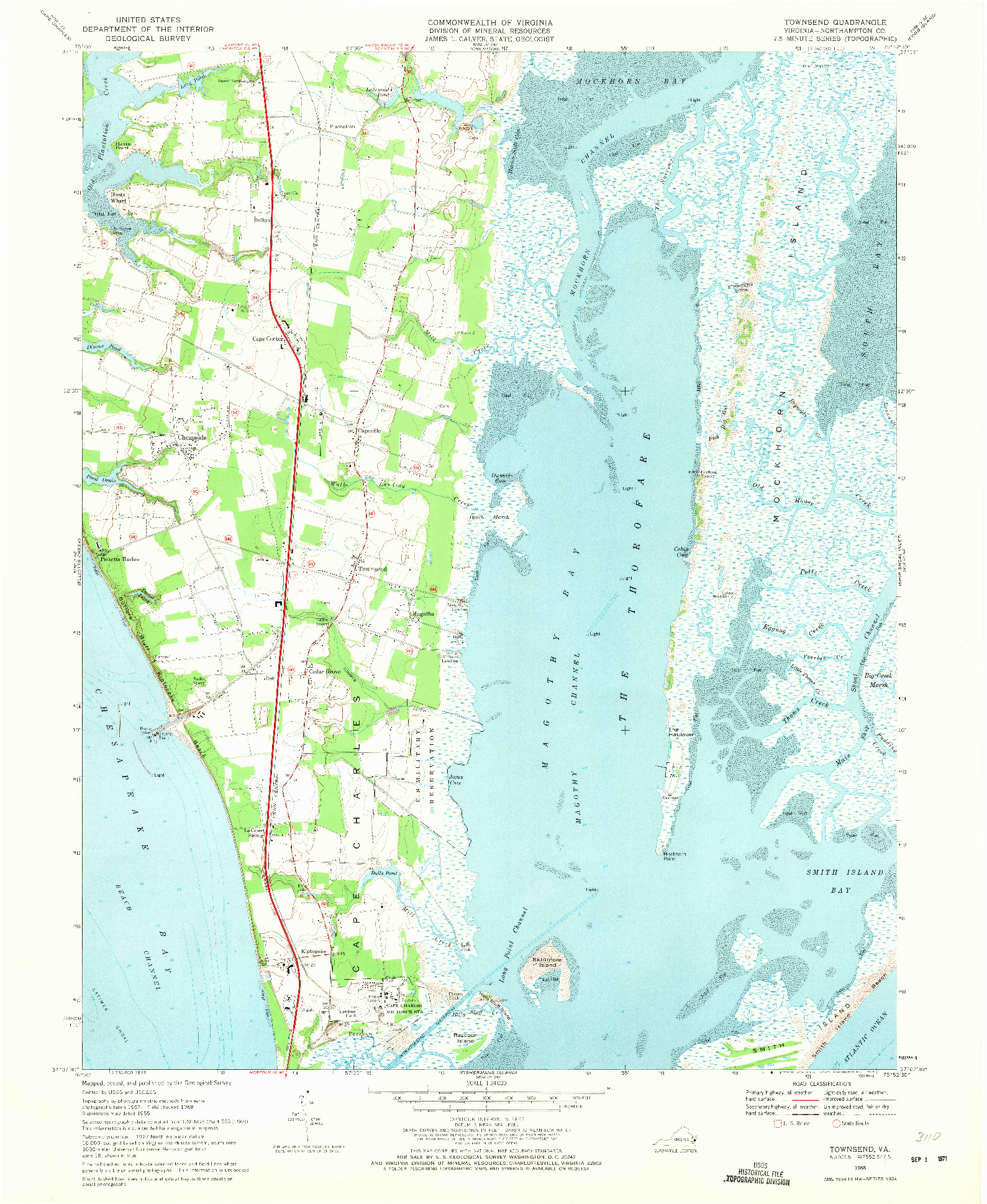 USGS 1:24000-SCALE QUADRANGLE FOR TOWNSEND, VA 1968