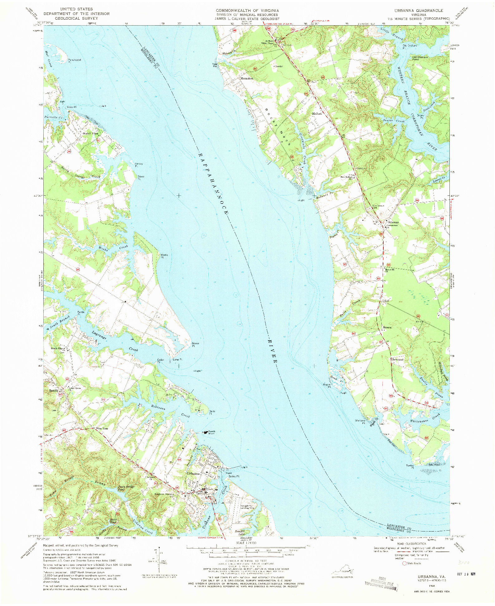 USGS 1:24000-SCALE QUADRANGLE FOR URBANNA, VA 1968