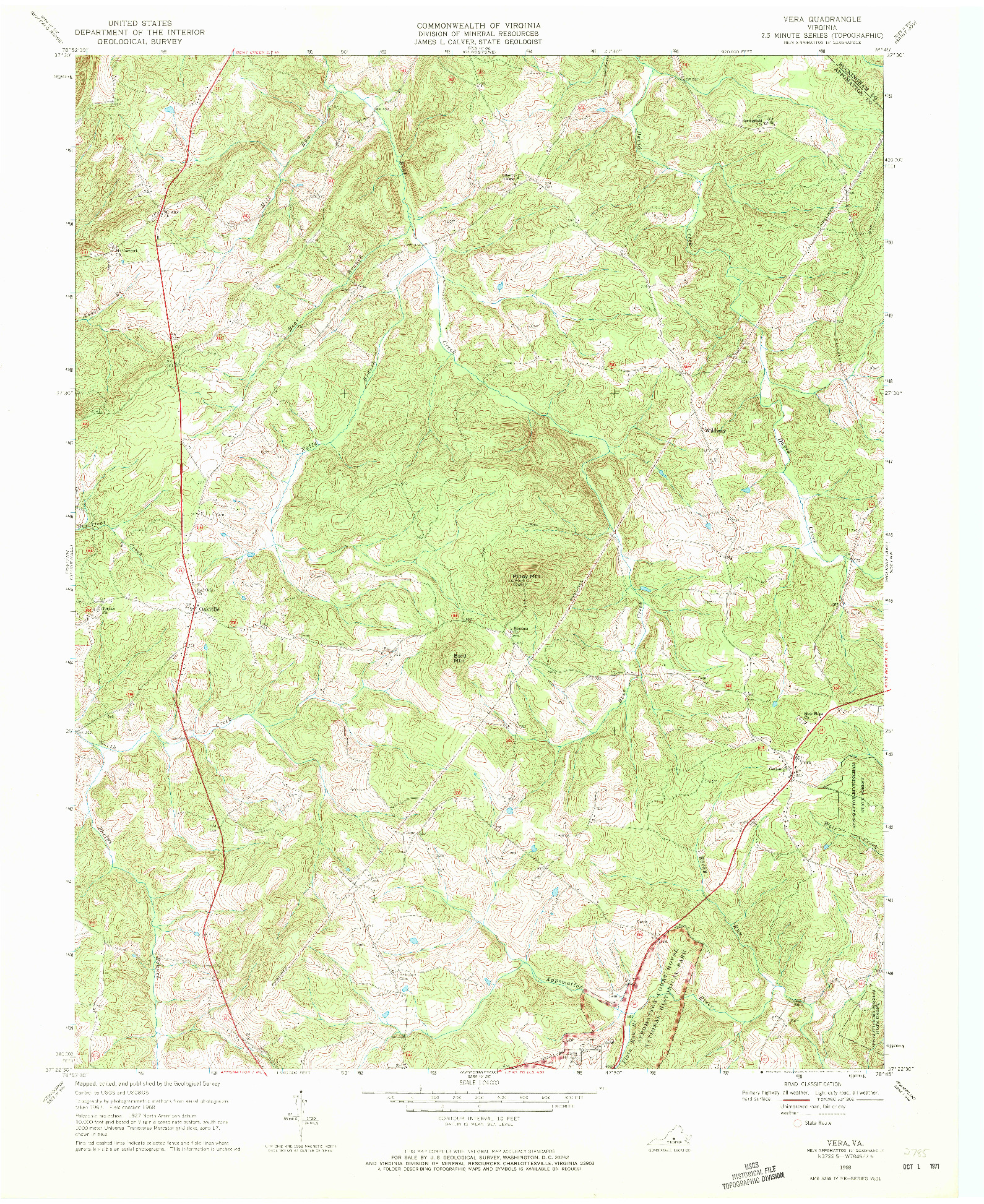 USGS 1:24000-SCALE QUADRANGLE FOR VERA, VA 1968