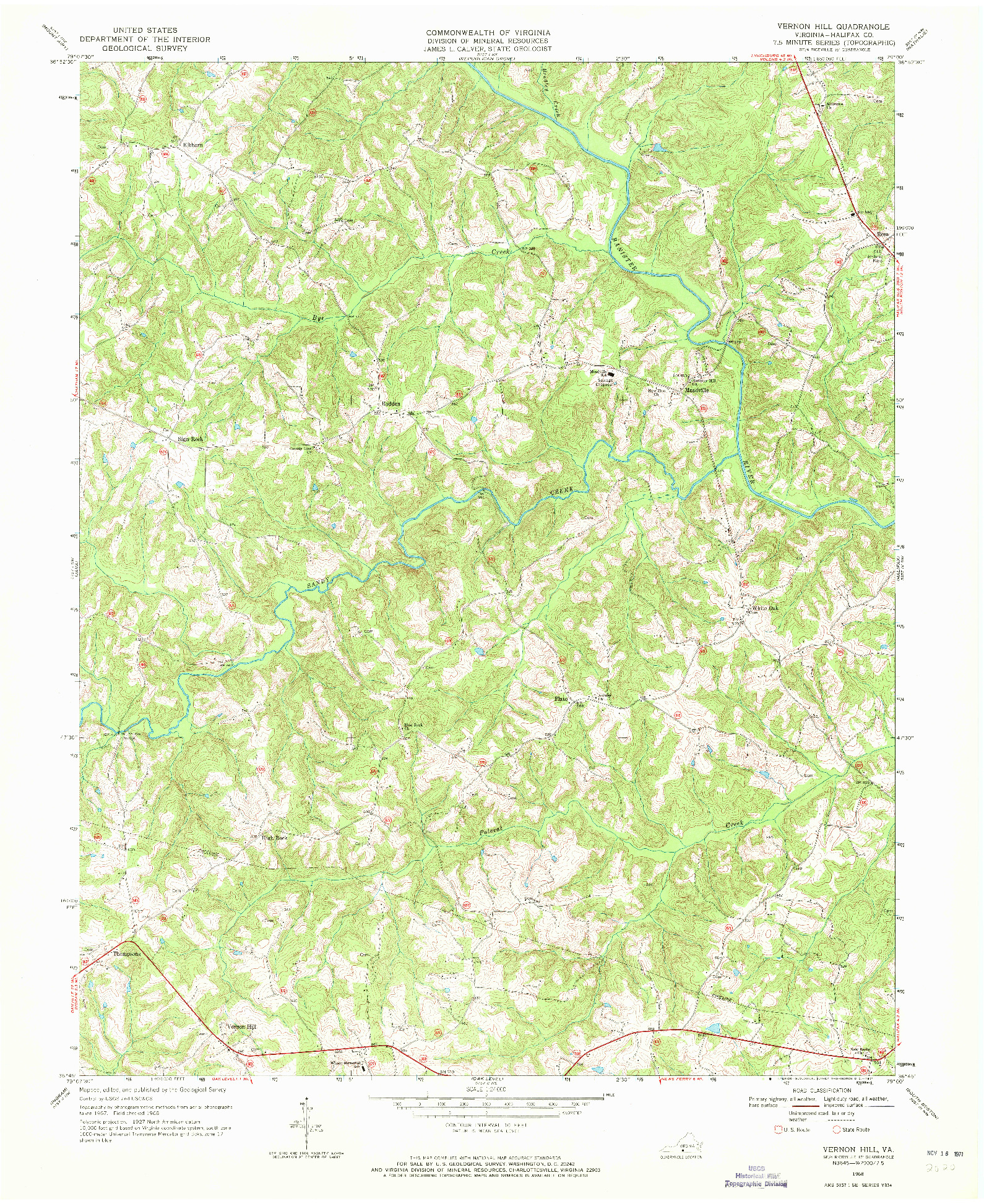 USGS 1:24000-SCALE QUADRANGLE FOR VERNON HILL, VA 1968