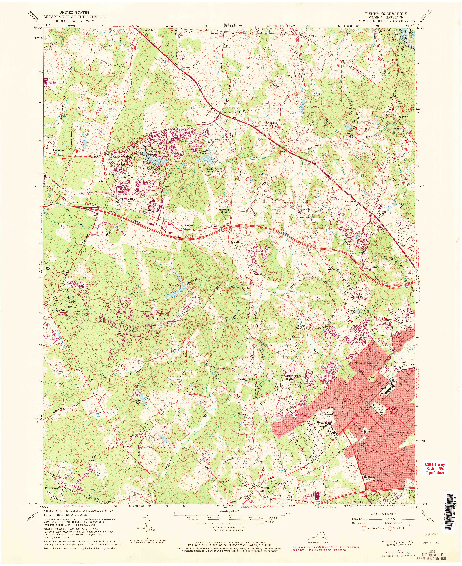 USGS 1:24000-SCALE QUADRANGLE FOR VIENNA, VA 1966
