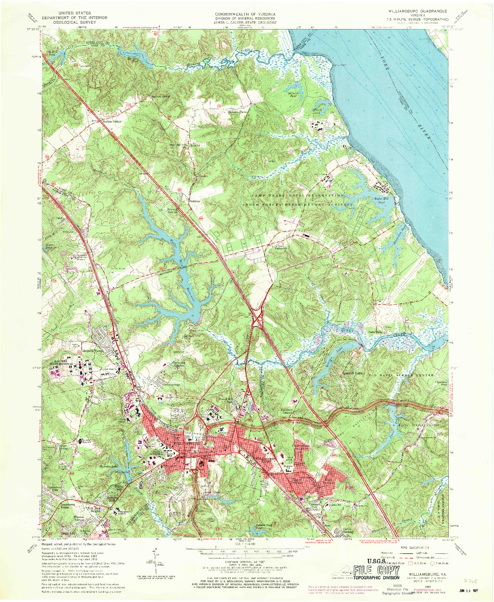 USGS 1:24000-SCALE QUADRANGLE FOR WILLIAMSBURG, VA 1965