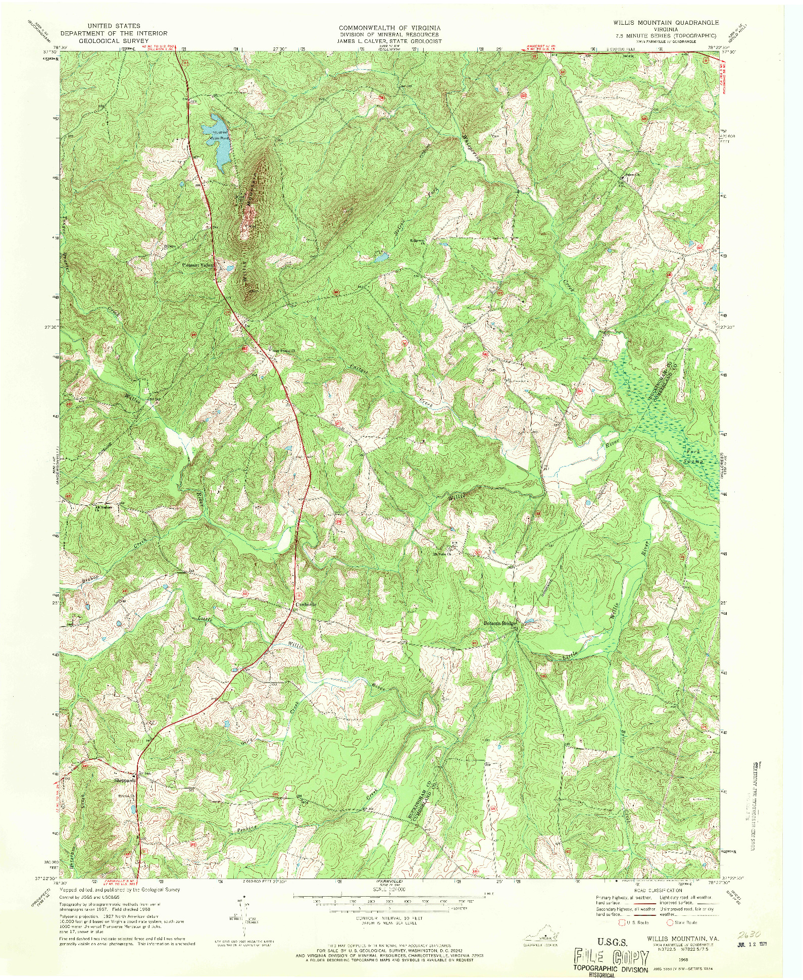 USGS 1:24000-SCALE QUADRANGLE FOR WILLIS MOUNTAIN, VA 1968