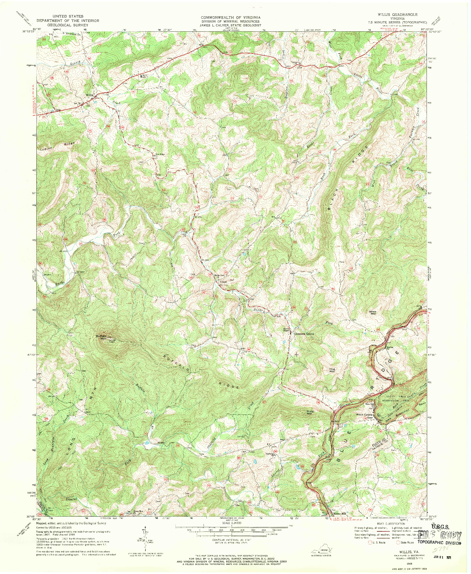 USGS 1:24000-SCALE QUADRANGLE FOR WILLIS, VA 1968